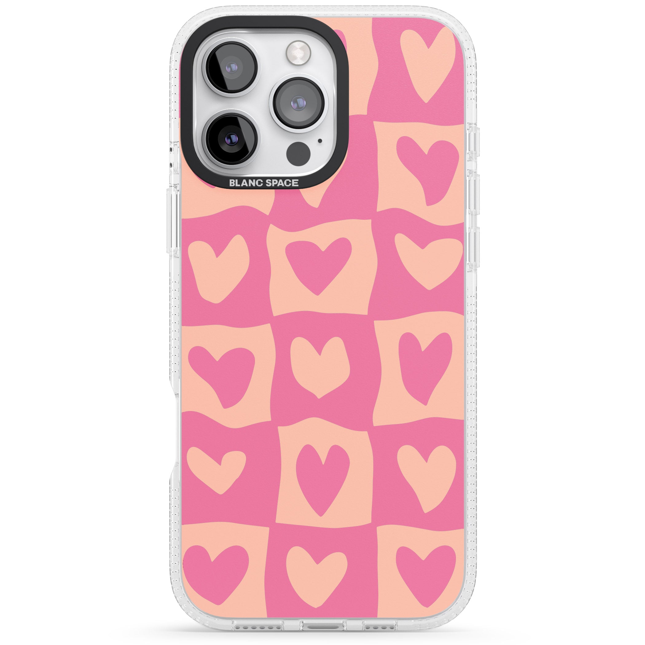 Pink Wavy Checked Hearts iPhone 16 Pro Max / 16 Pro Clear Case Impact Air - Blanc Space
