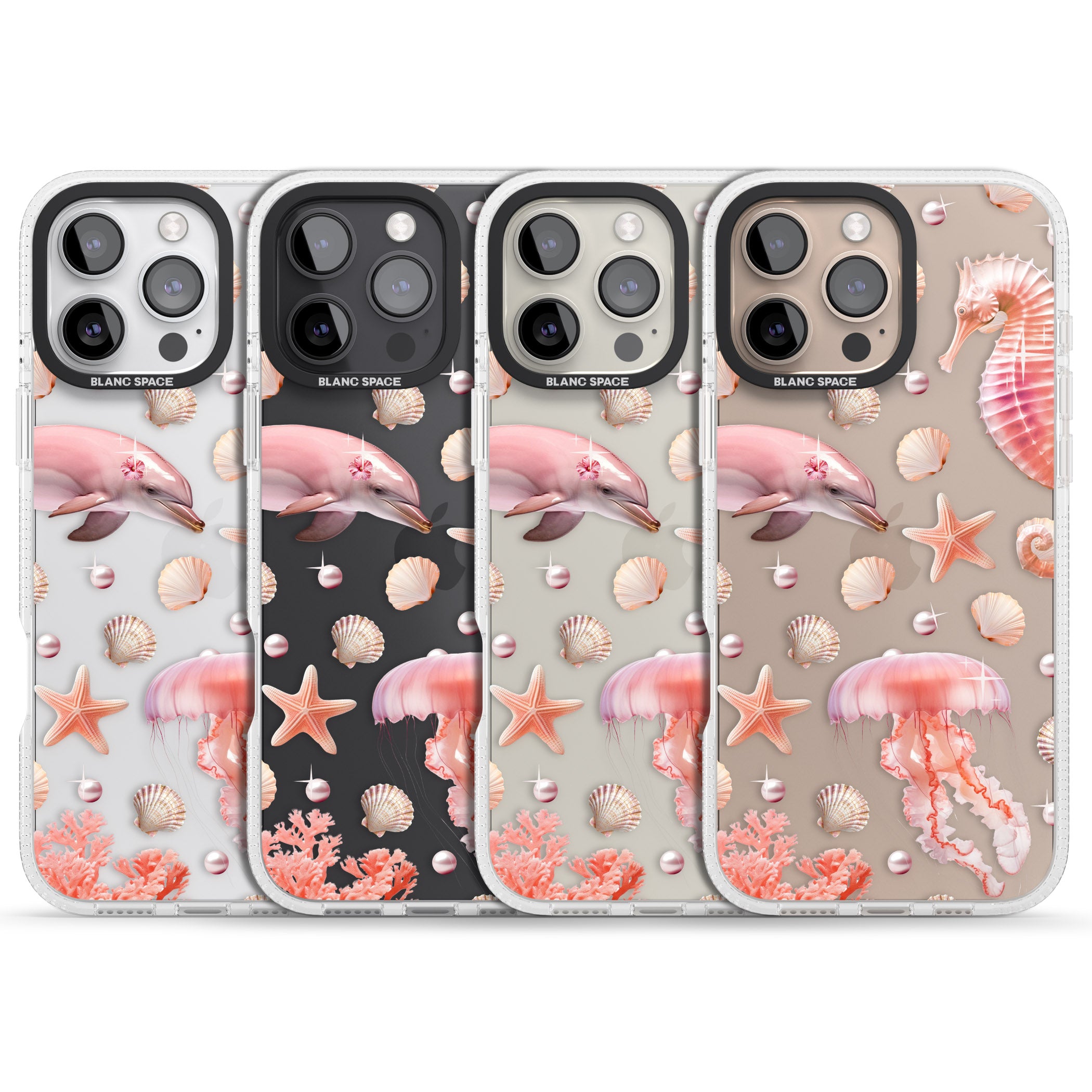 Pink Sealife iPhone 16 Pro Max / 16 Pro Clear Case Impact Air - Blanc Space