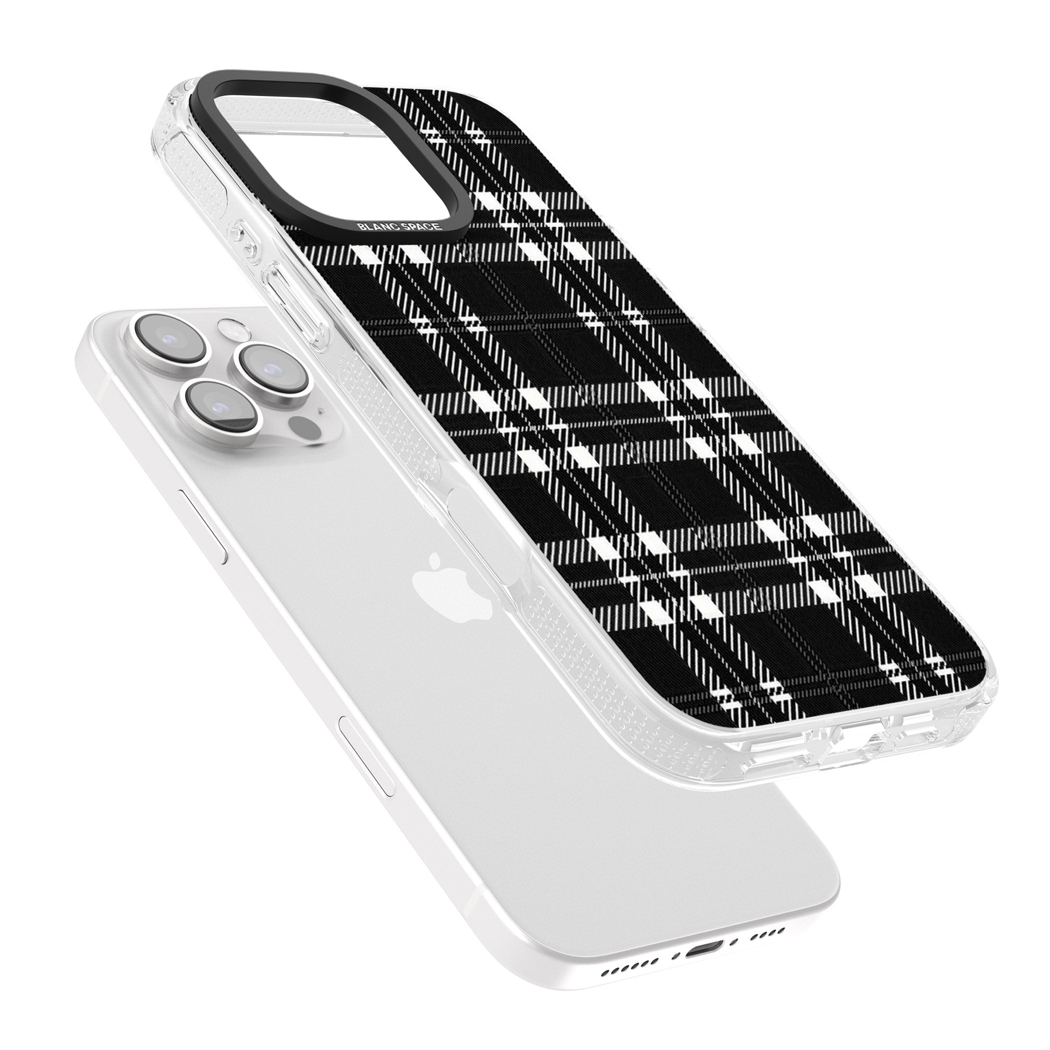 Divine Black Plaid iPhone 16 Pro Max / 16 Pro Clear Case Impact Air - Blanc Space