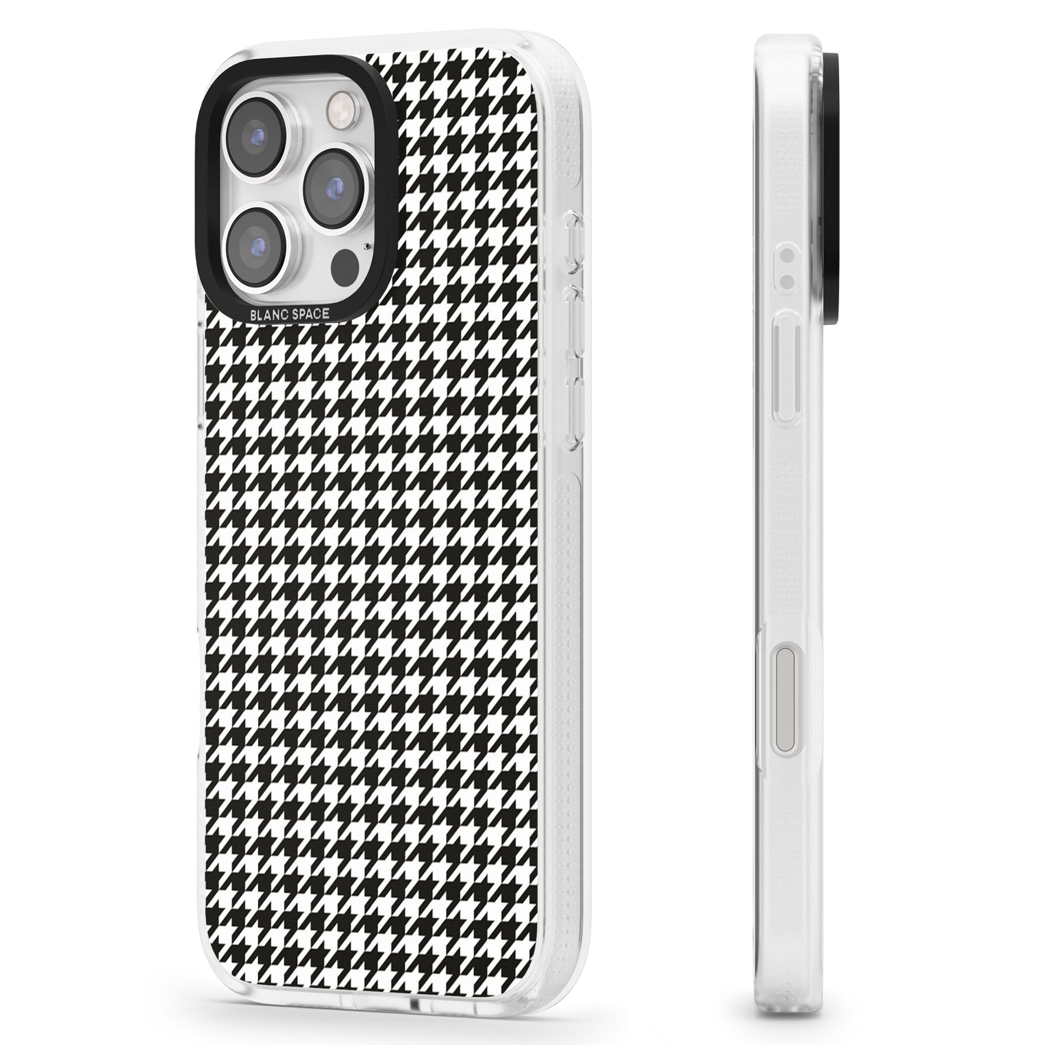 Chic Houndstooth Check iPhone 16 Pro Max / 16 Pro Clear Case Impact Air - Blanc Space
