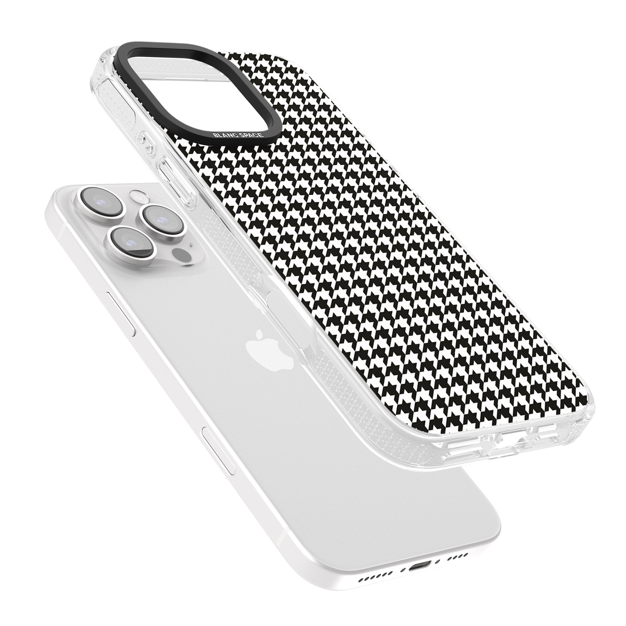 Chic Houndstooth Check iPhone 16 Pro Max / 16 Pro Clear Case Impact Air - Blanc Space