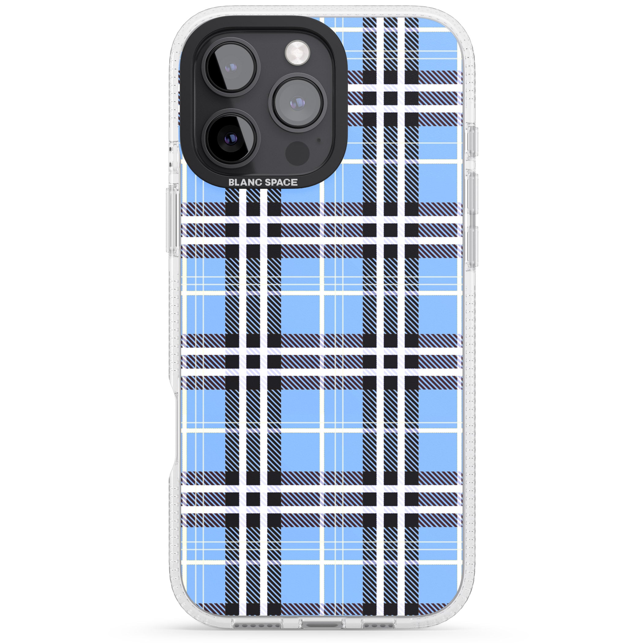 Blue Plaid iPhone 16 Pro Max / 16 Pro Clear Case Impact Air - Blanc Space