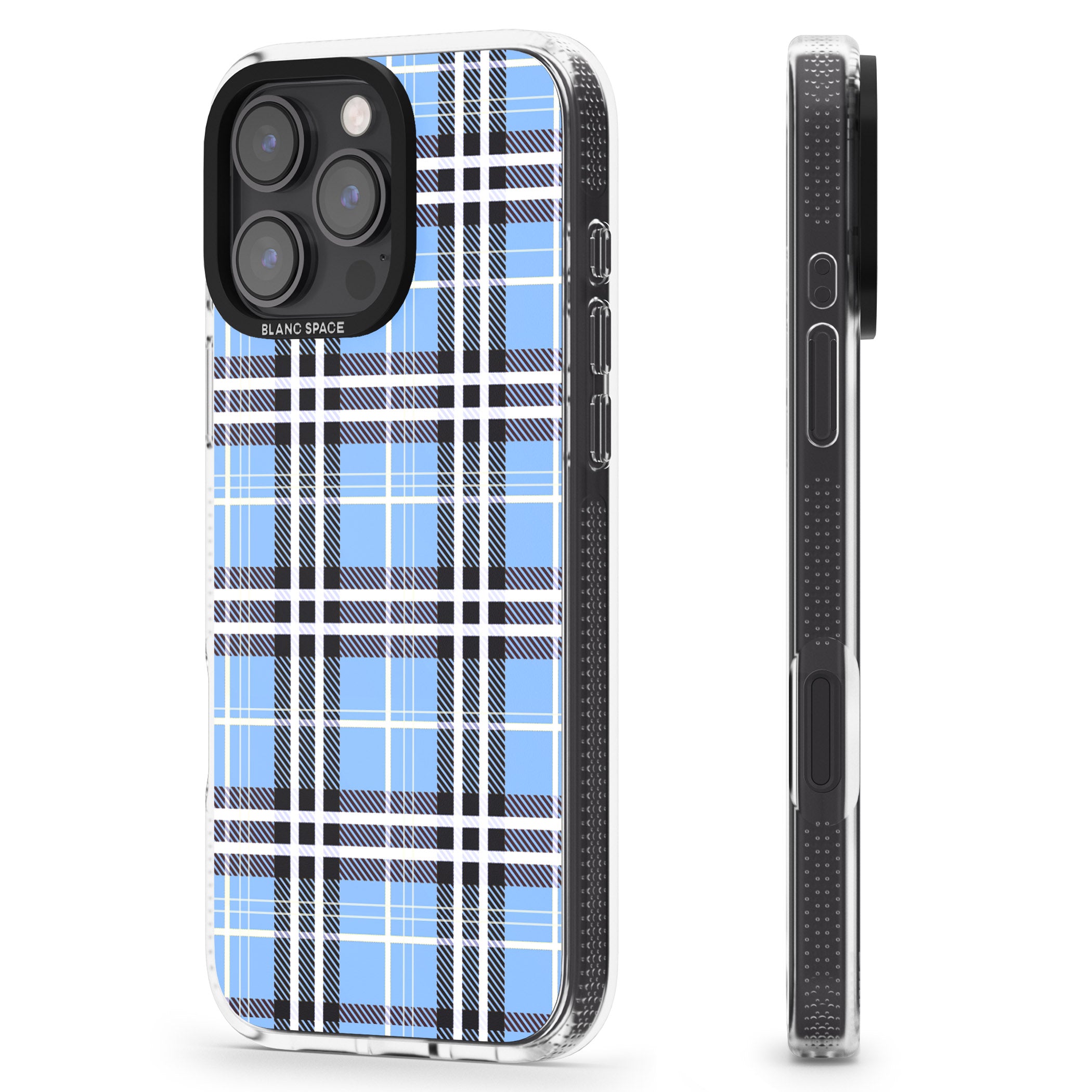 Blue Plaid iPhone 16 Pro Max / 16 Pro Clear Case Impact Air - Blanc Space