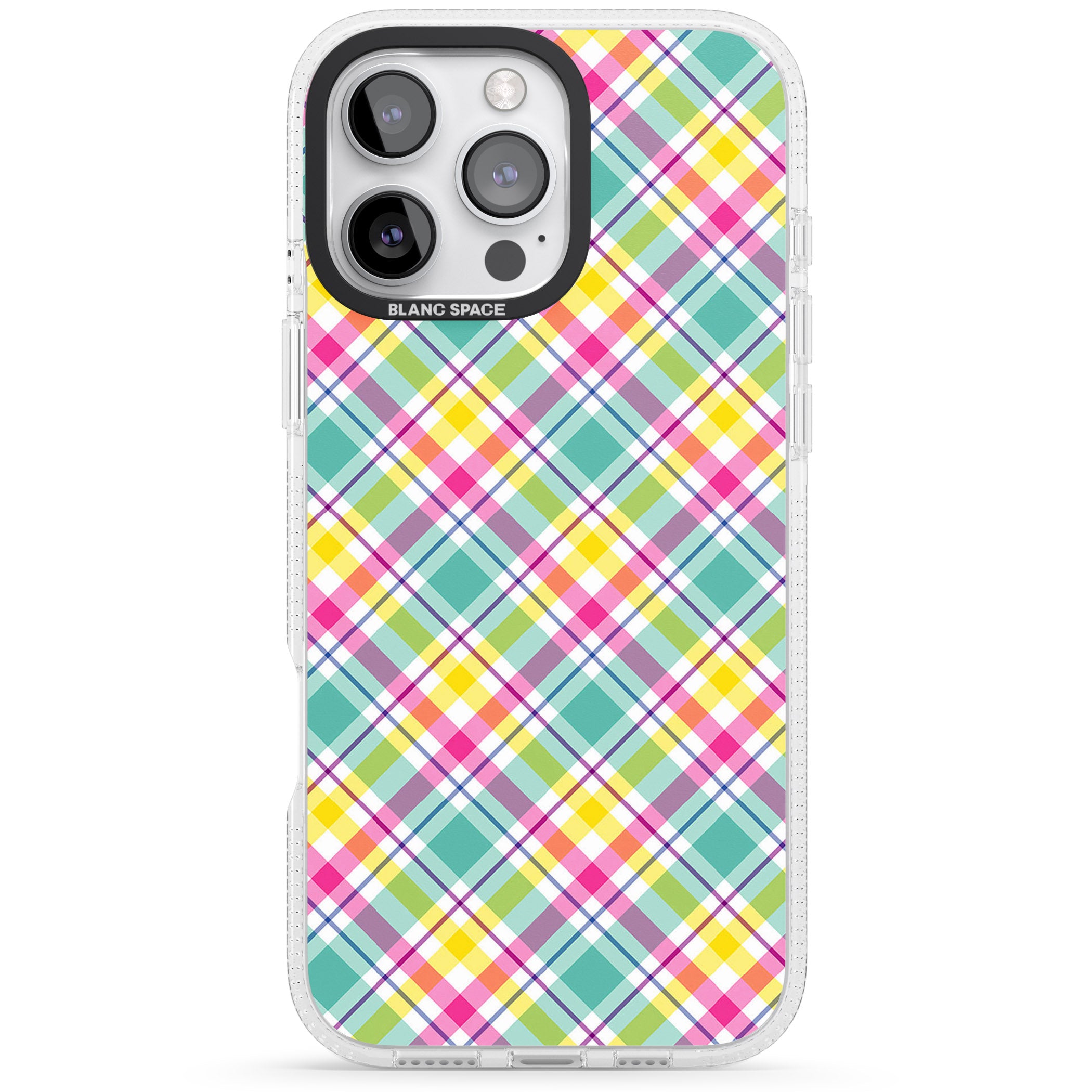 Crosshatch Plaid iPhone 16 Pro Max / 16 Pro Clear Case Impact Air - Blanc Space