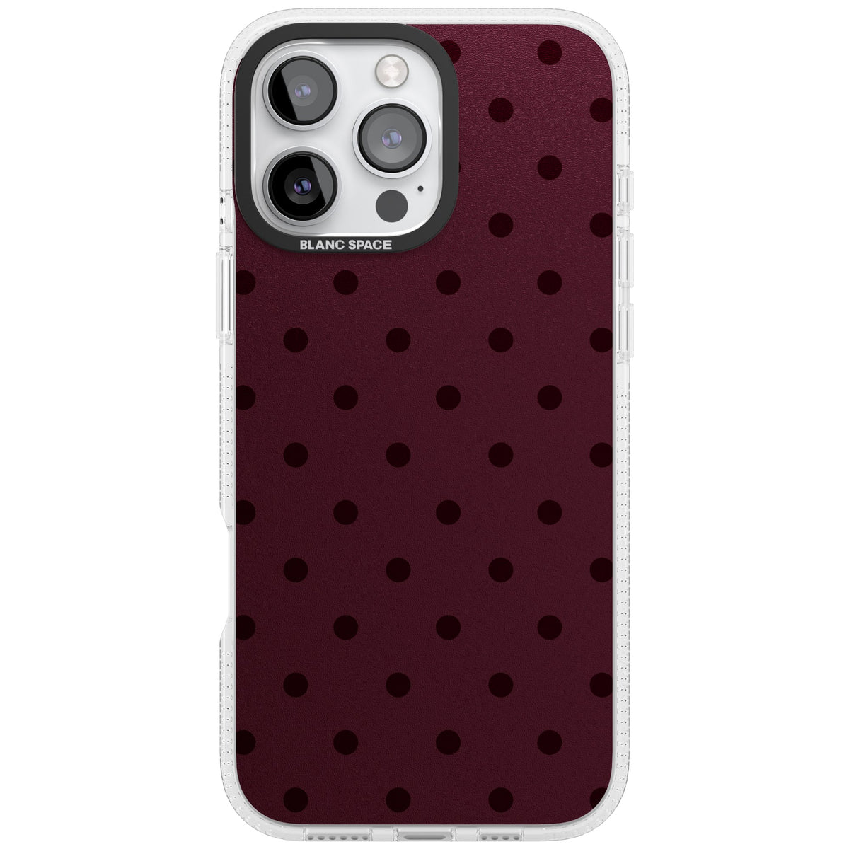 Burgundy Polka Dot minimalist iPhone case featuring black polka dots on a deep burgundy wine red background iPhone 16 Pro Max Impact Air Phone Case front