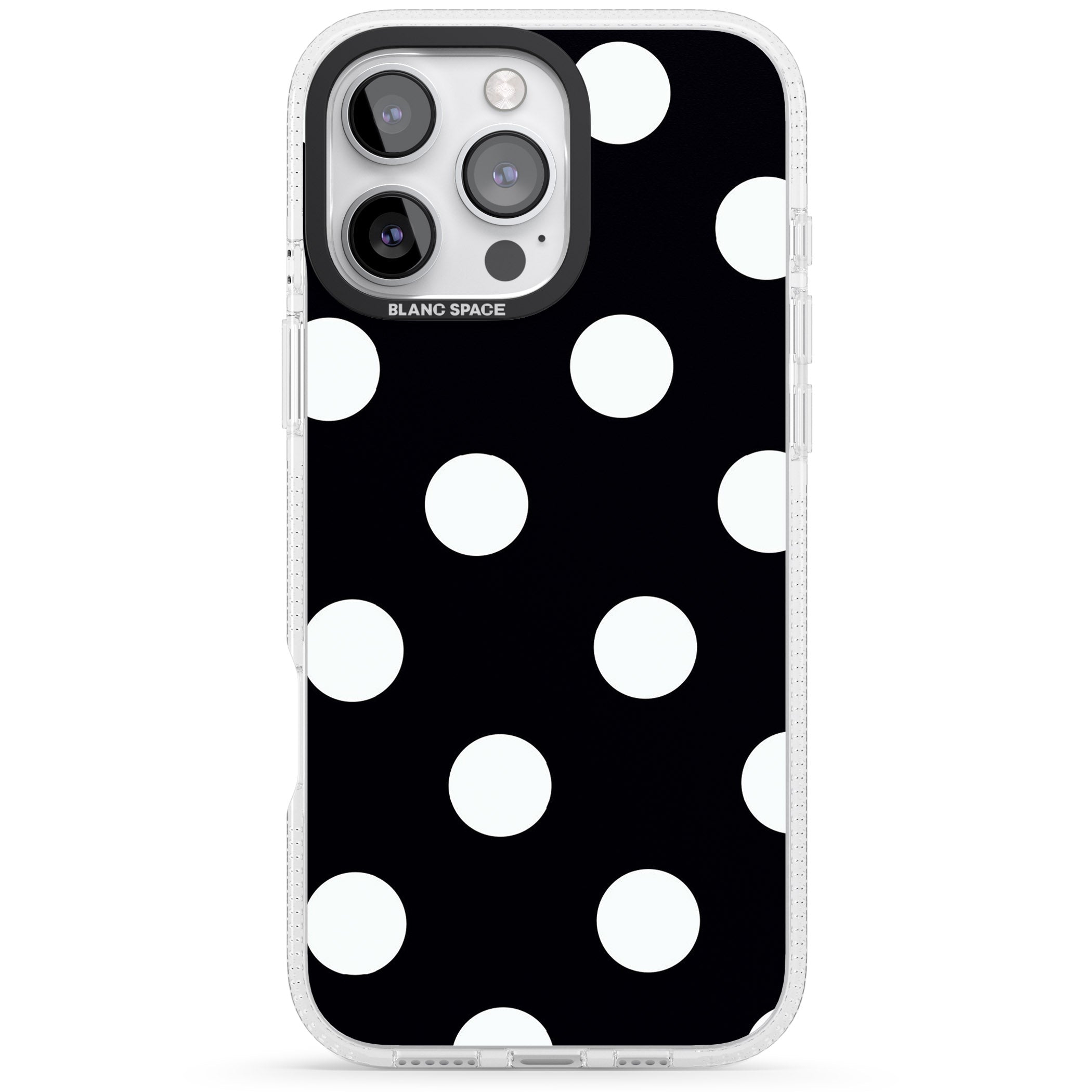 Chic Black Polka Dot iPhone 16 Pro Max / 16 Pro Clear Case Impact Air - Blanc Space