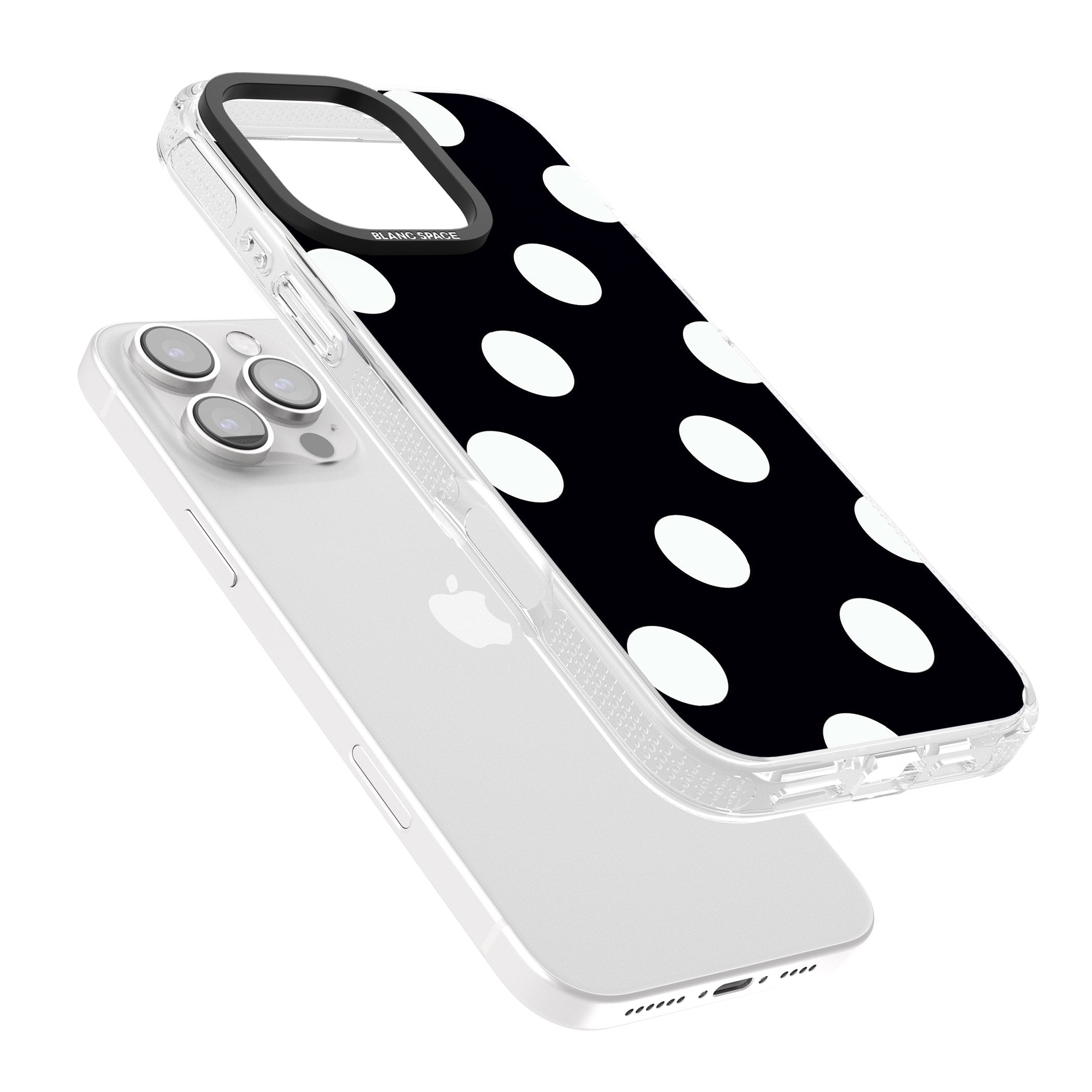 Chic Black Polka Dot iPhone 16 Pro Max / 16 Pro Clear Case Impact Air - Blanc Space