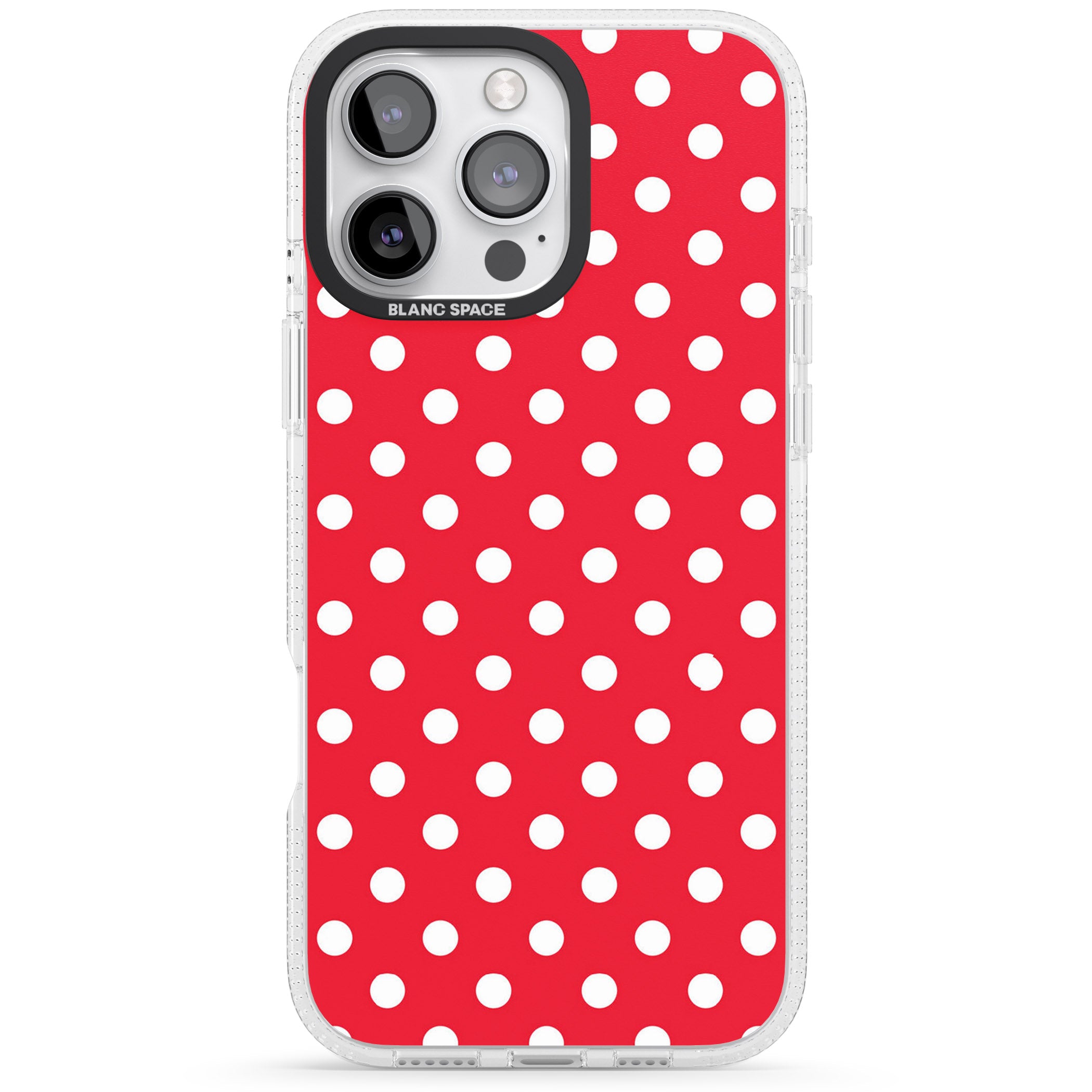 Designer Lava Red Polka Dot iPhone 16 Pro Max / 16 Pro Clear Case Impact Air - Blanc Space