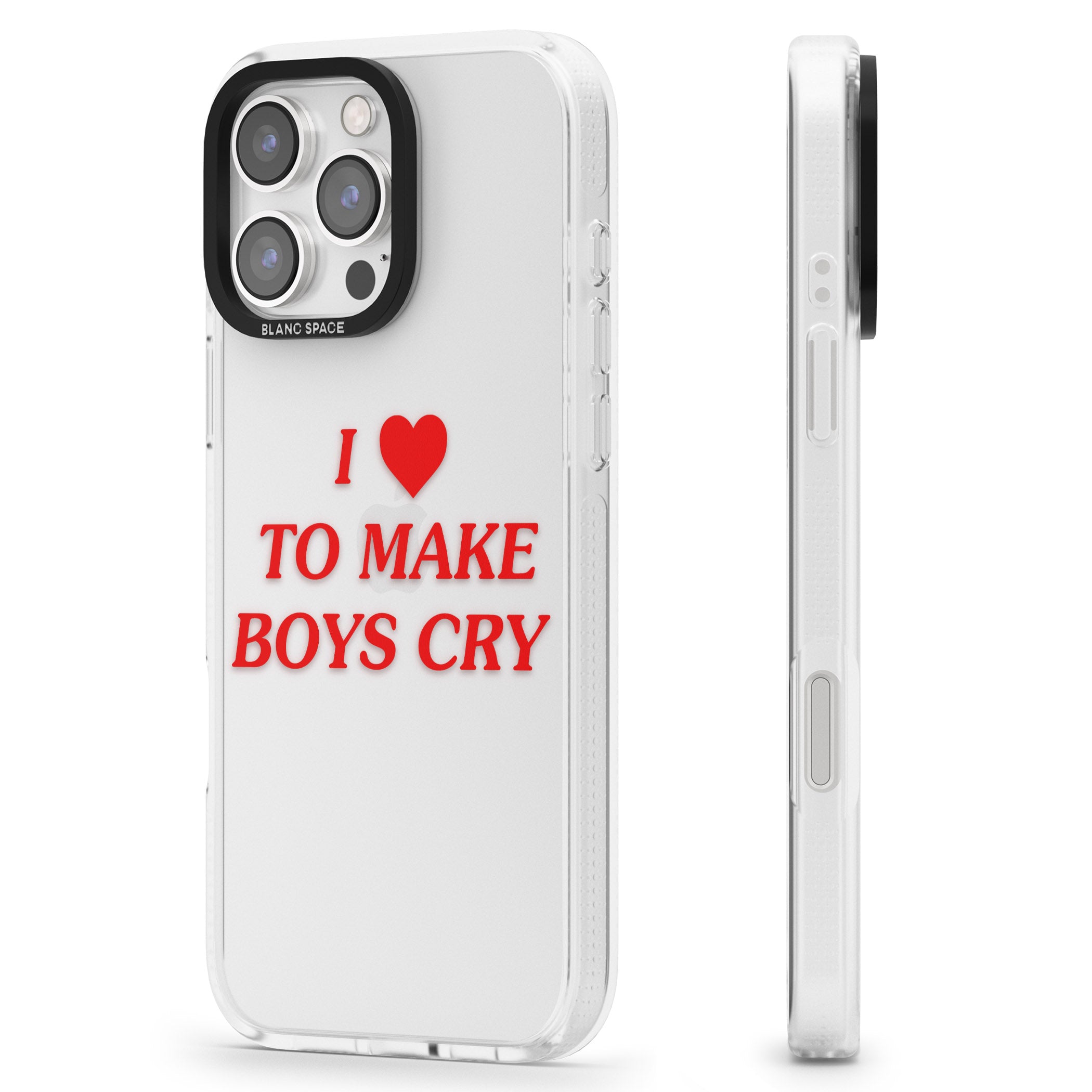 I Love to Make Boys Cry iPhone 16 Pro Max / 16 Pro Clear Case Impact Air - Blanc Space