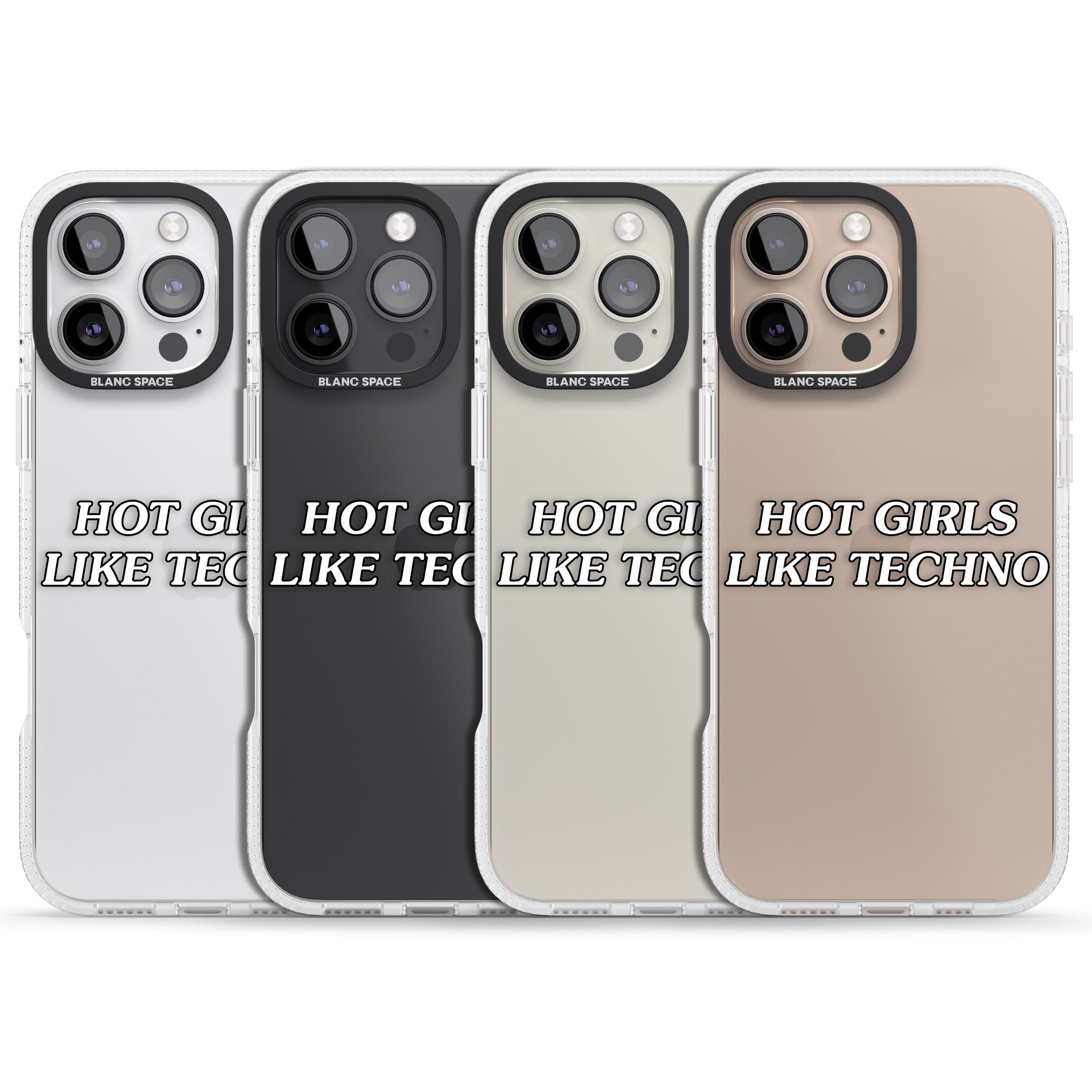 Hot Girls Like Techno iPhone 16 Pro Max / 16 Pro Clear Case Impact Air - Blanc Space