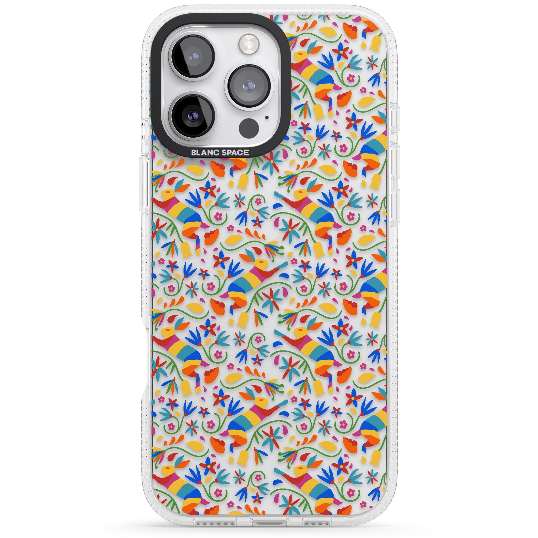 Floral Rabbit Pattern in Rainbow iPhone 16 Pro Max / 16 Pro Clear Case Impact Air - Blanc Space