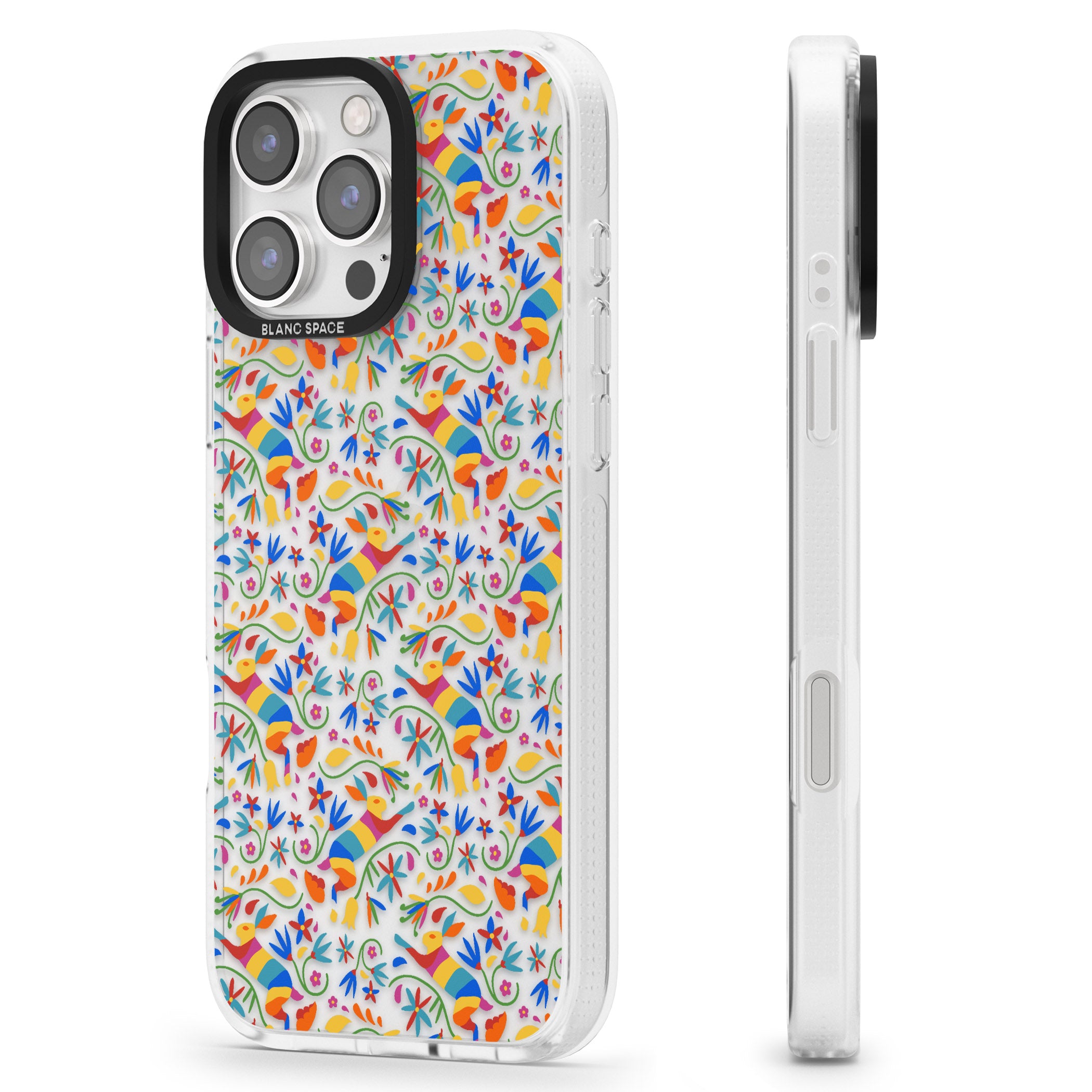 Floral Rabbit Pattern in Rainbow iPhone 16 Pro Max / 16 Pro Clear Case Impact Air - Blanc Space