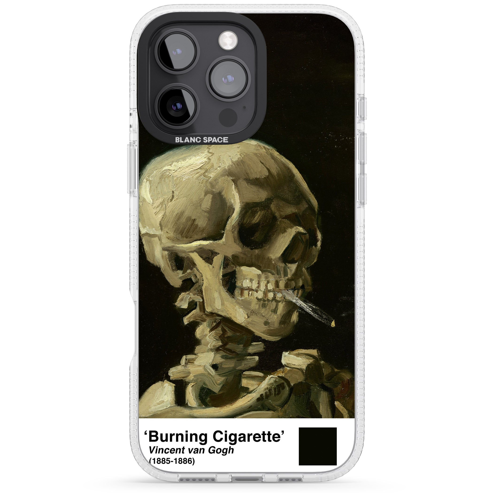Skull of a Skeleton with Burning Cigarette iPhone 16 Pro Max / 16 Pro Clear Case Impact Air - Blanc Space