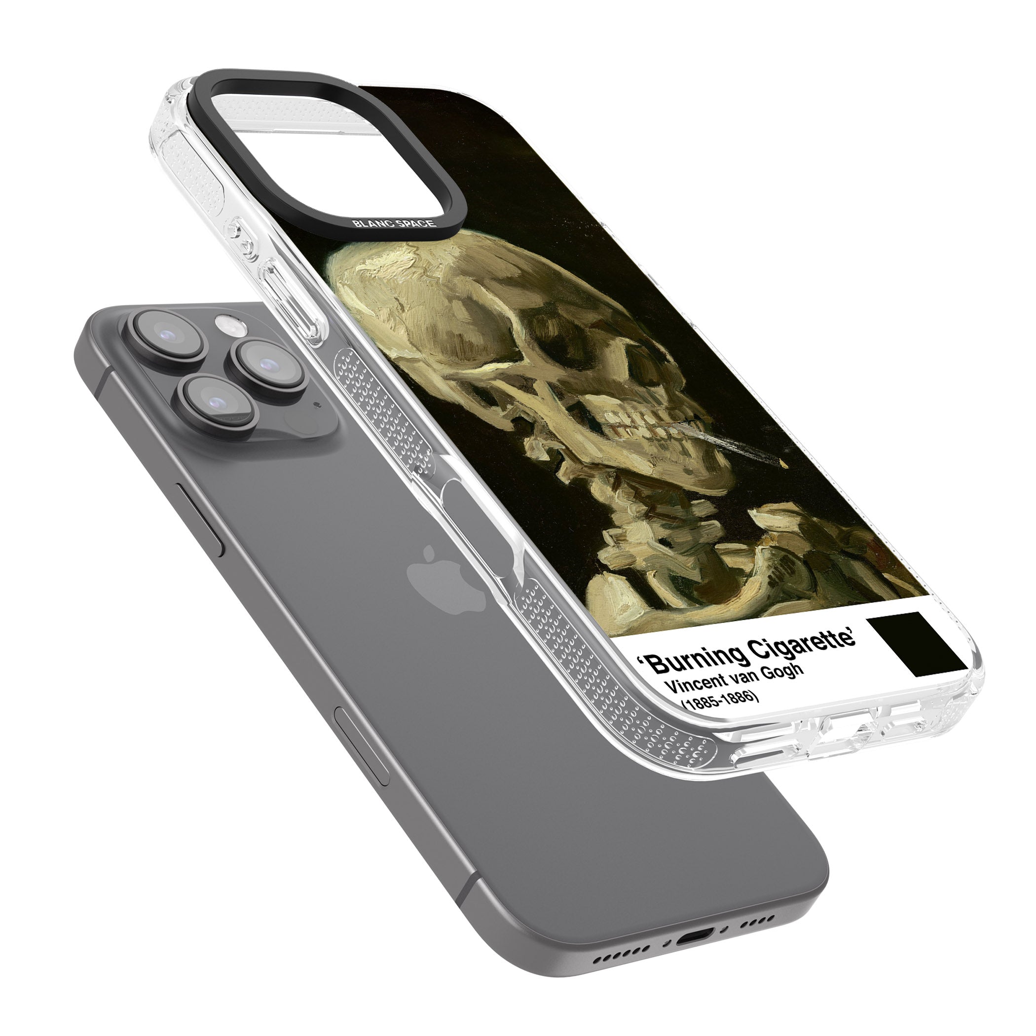 Skull of a Skeleton with Burning Cigarette iPhone 16 Pro Max / 16 Pro Clear Case Impact Air - Blanc Space