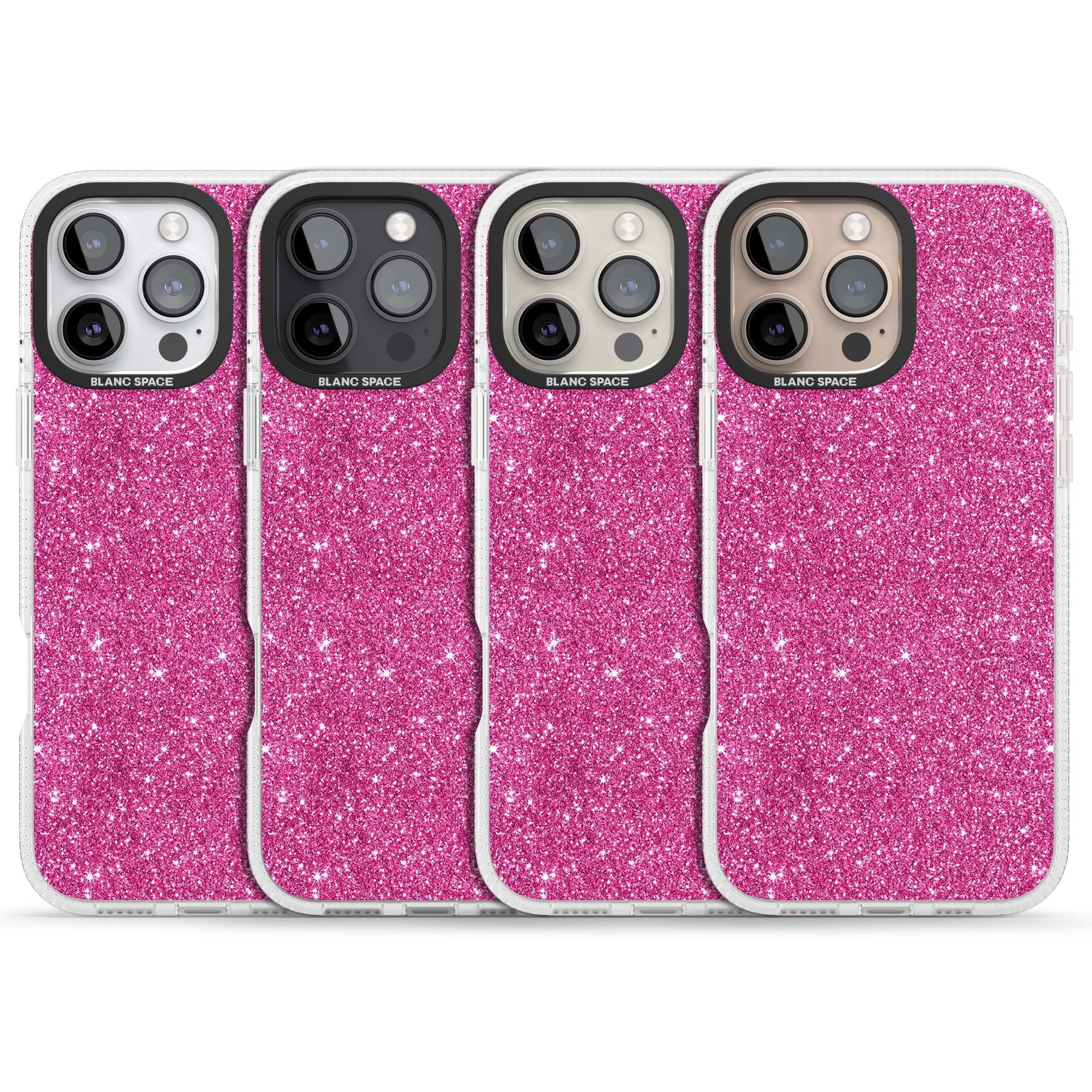 Pink Glitter Y2K iPhone case featuring hot pink glitter wallpaper with sparkle shimmer effect | Clear Case Impact Air case for iPhone 16 Pro, iPhone 16 Pro Max