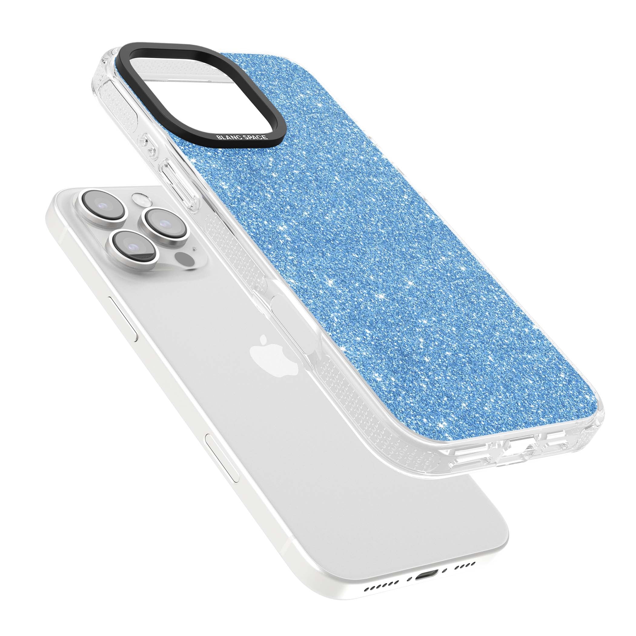 Blue Glitter blue glitter iPhone case featuring dense sparkling cerulean glitter with a glamorous shimmering finish | Clear Case Impact Air case for iPhone 16 Pro, iPhone 16 Pro Max