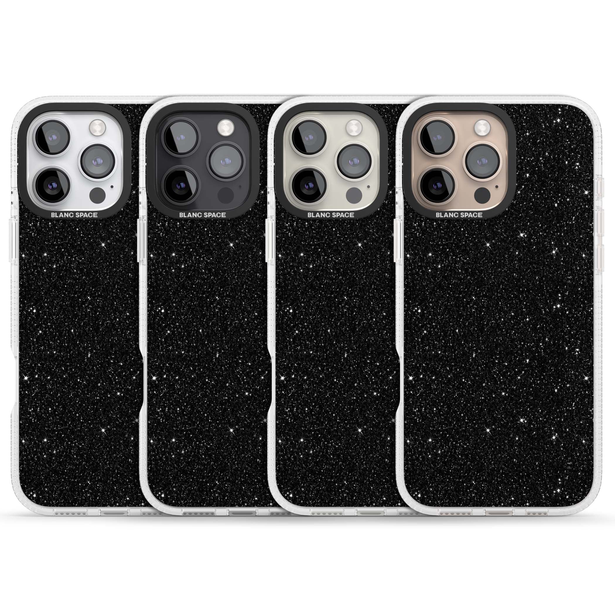 Black Glitter black glitter iPhone case featuring an all-over sparkly shimmer pattern on a jet black base | Clear Case Impact Air case for iPhone 16 Pro, iPhone 16 Pro Max