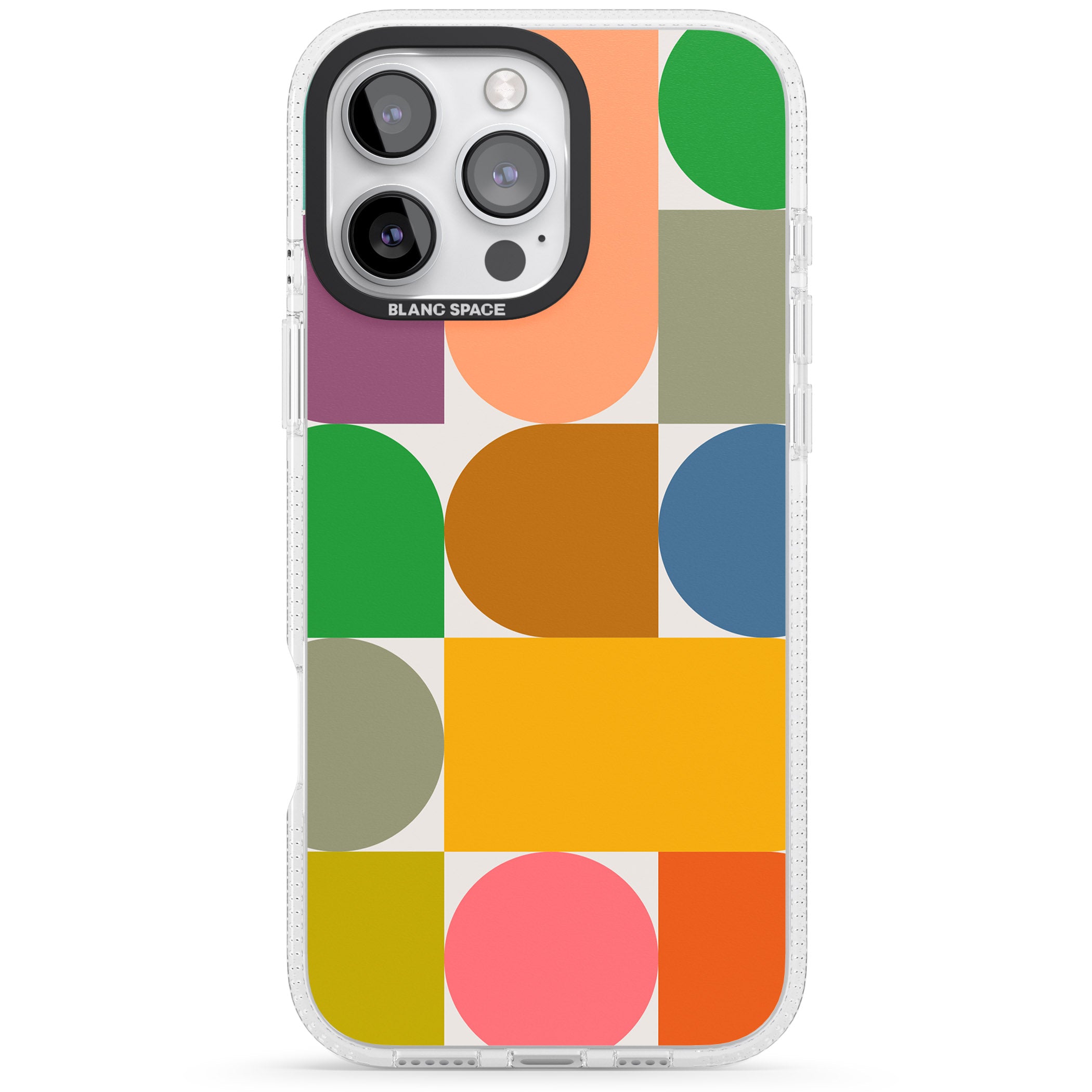 Abstract Retro Shapes: Rainbow Mix iPhone 16 Pro Max / 16 Pro Clear Case Impact Air - Blanc Space