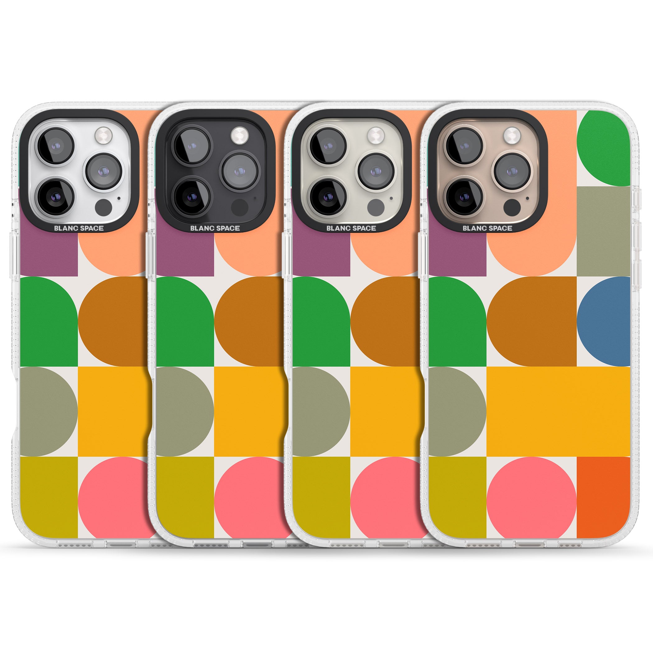 Abstract Retro Shapes: Rainbow Mix iPhone 16 Pro Max / 16 Pro Clear Case Impact Air - Blanc Space
