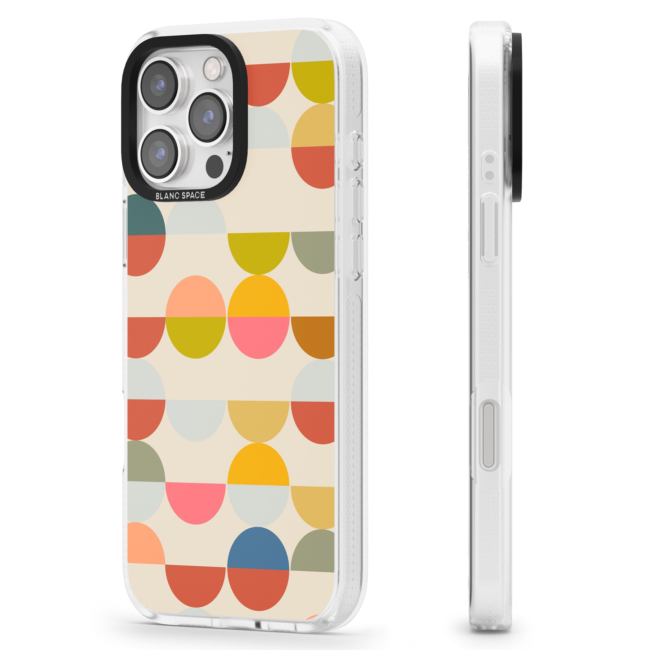 Abstract Retro Shapes: Colourful Circles iPhone 16 Pro Max / 16 Pro Clear Case Impact Air - Blanc Space