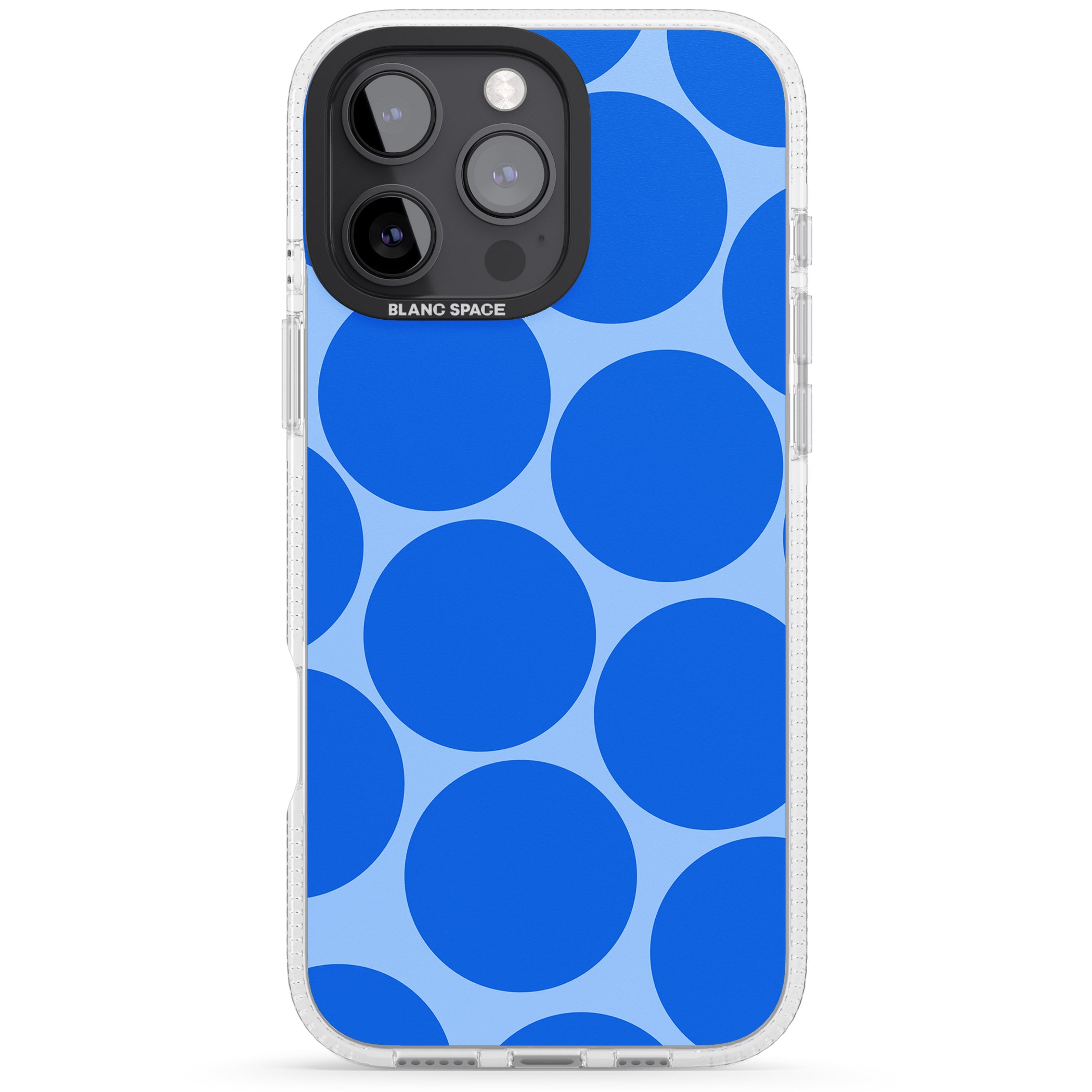 Abstract Retro Shapes: Blue Dots iPhone 16 Pro Max / 16 Pro Clear Case Impact Air - Blanc Space