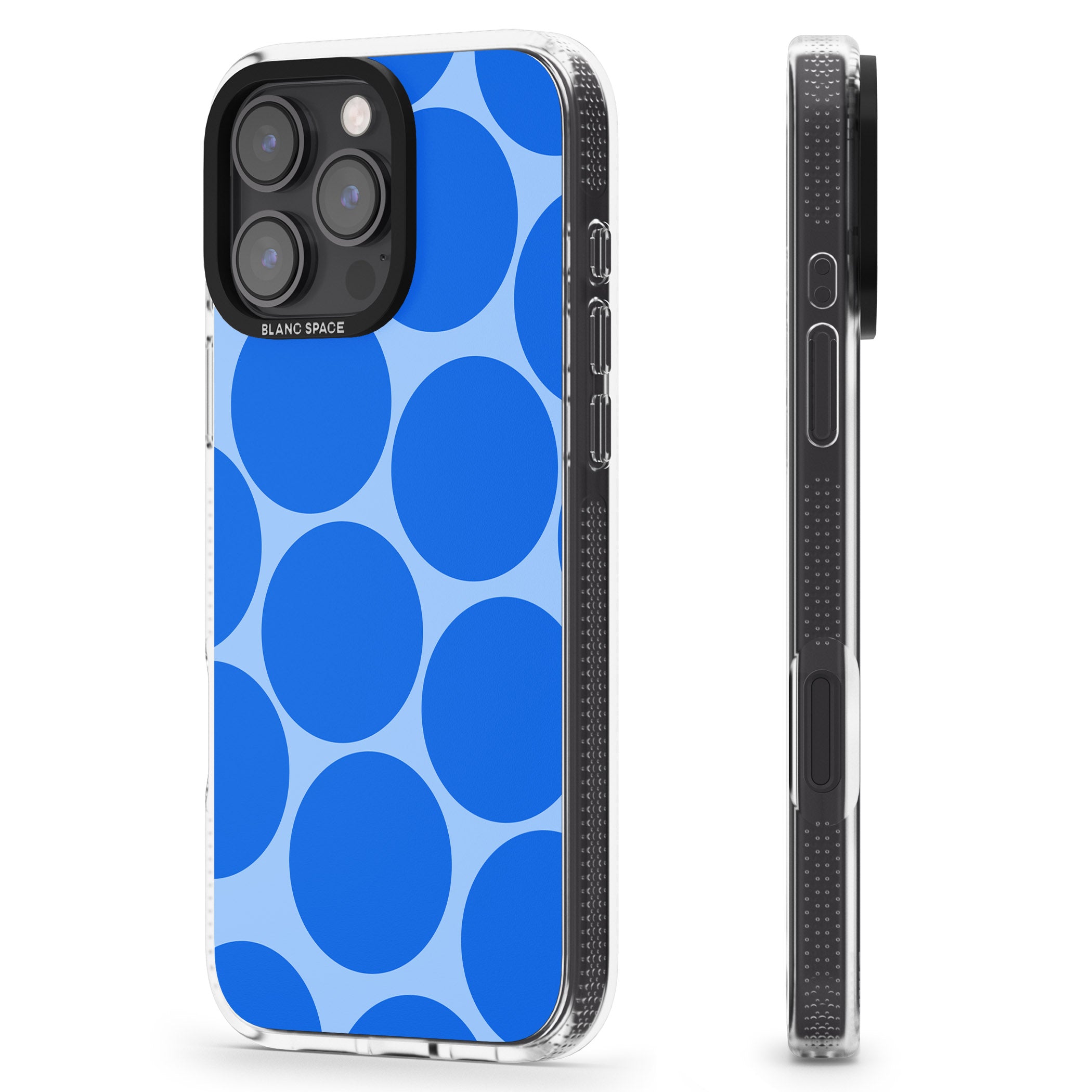 Abstract Retro Shapes: Blue Dots iPhone 16 Pro Max / 16 Pro Clear Case Impact Air - Blanc Space