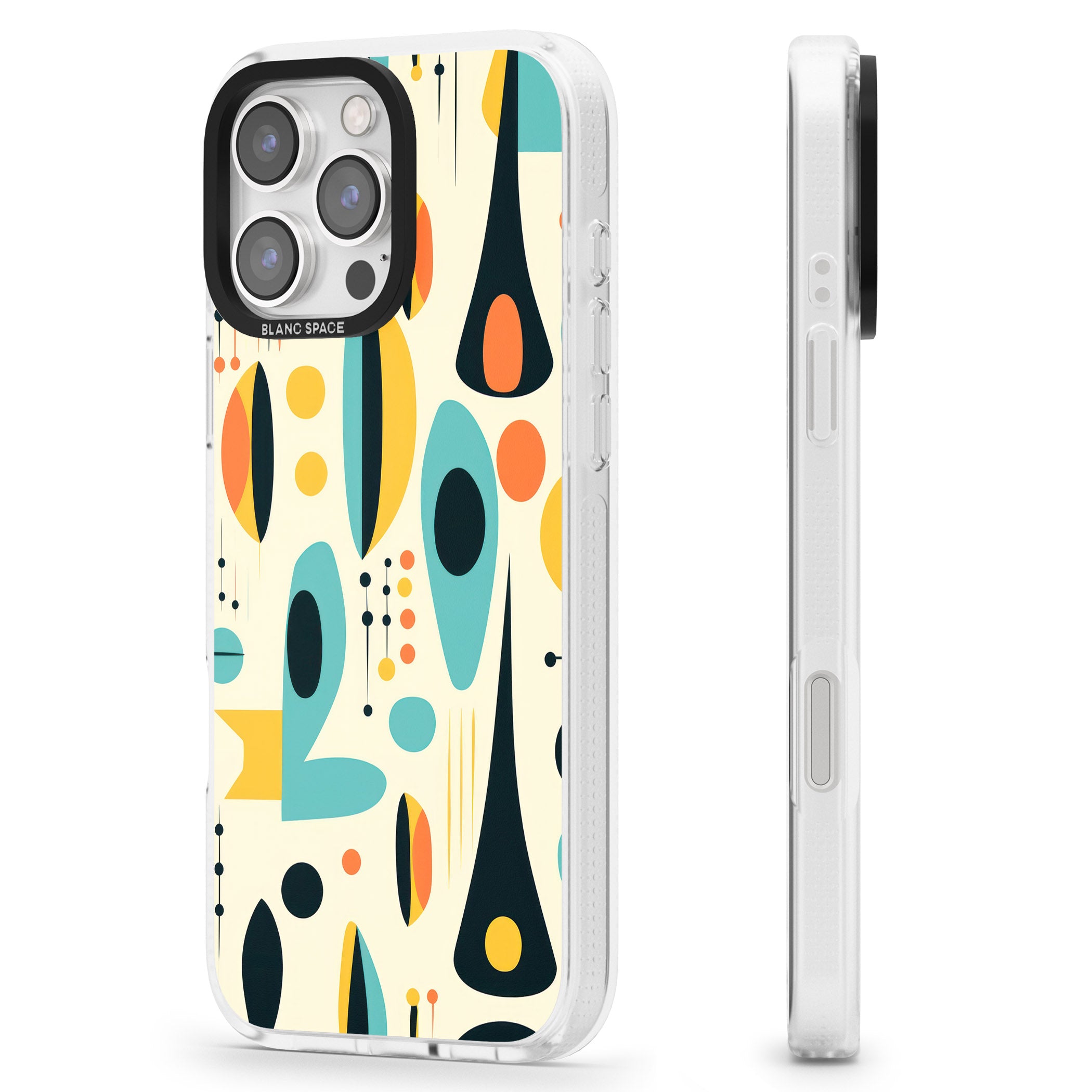 Mid-Century Atomic Pattern iPhone 16 Pro Max / 16 Pro Clear Case Impact Air - Blanc Space