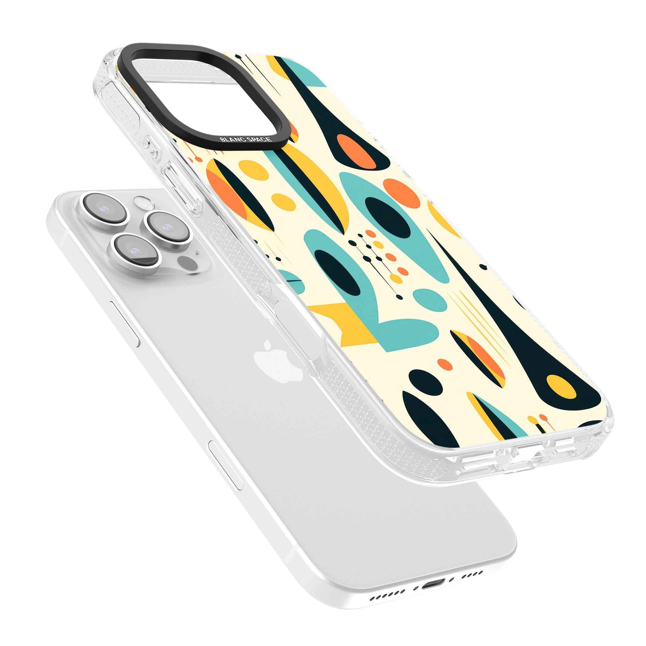 Mid-Century Atomic Pattern iPhone 16 Pro Max / 16 Pro Clear Case Impact Air - Blanc Space