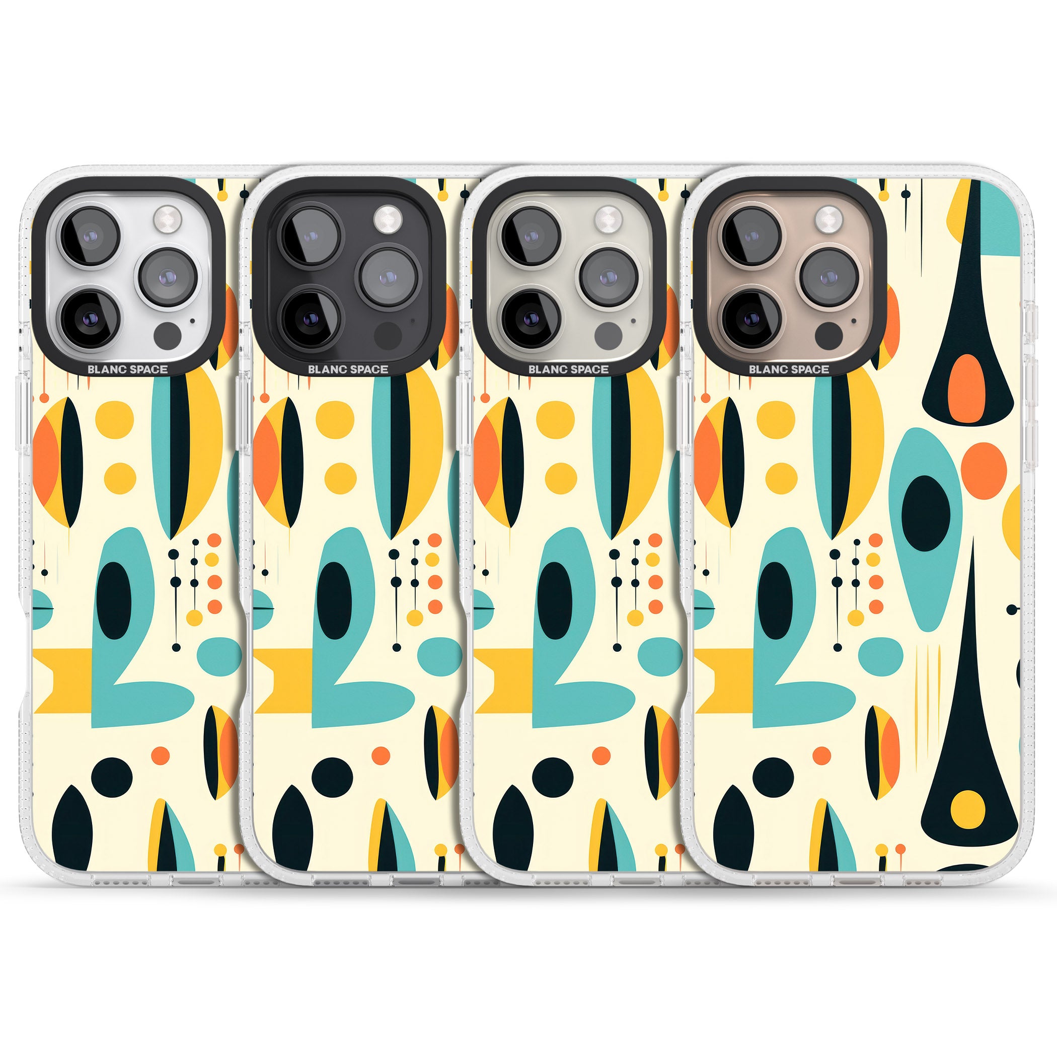 Mid-Century Atomic Pattern iPhone 16 Pro Max / 16 Pro Clear Case Impact Air - Blanc Space