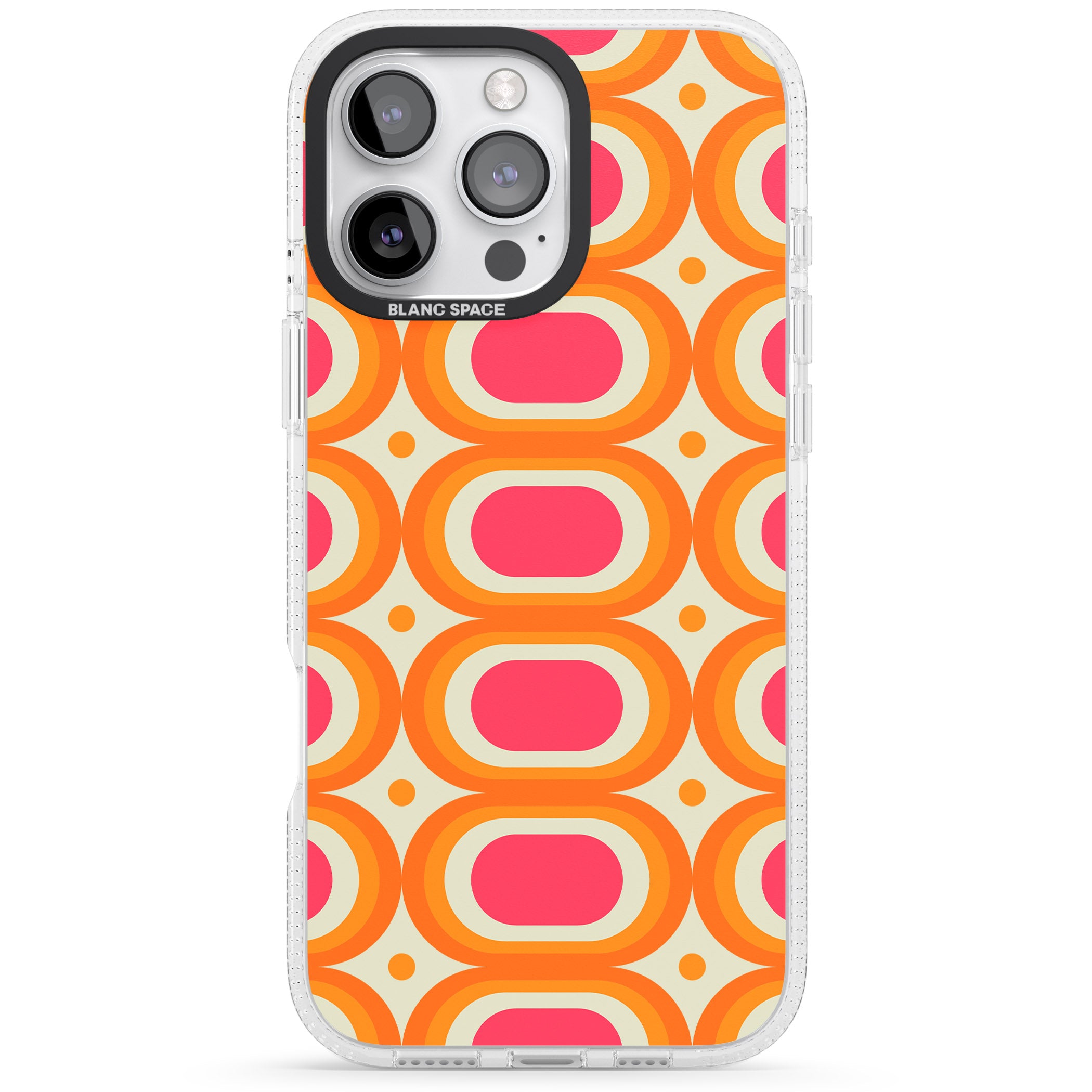 Groovy 60s Shape Pattern iPhone 16 Pro Max / 16 Pro Clear Case Impact Air - Blanc Space