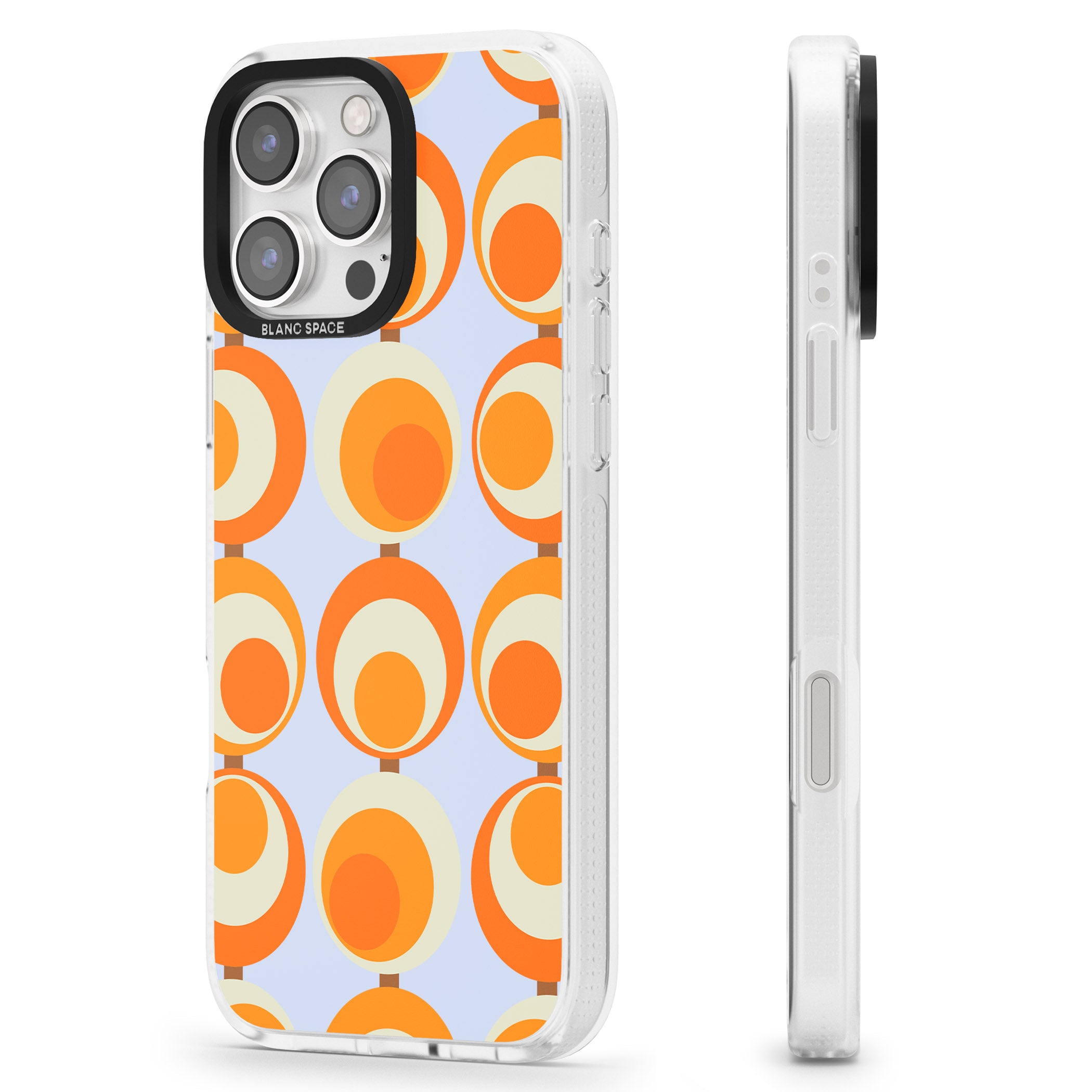 Mid-Century Blue & Orange Pattern iPhone 16 Pro Max / 16 Pro Clear Case Impact Air - Blanc Space