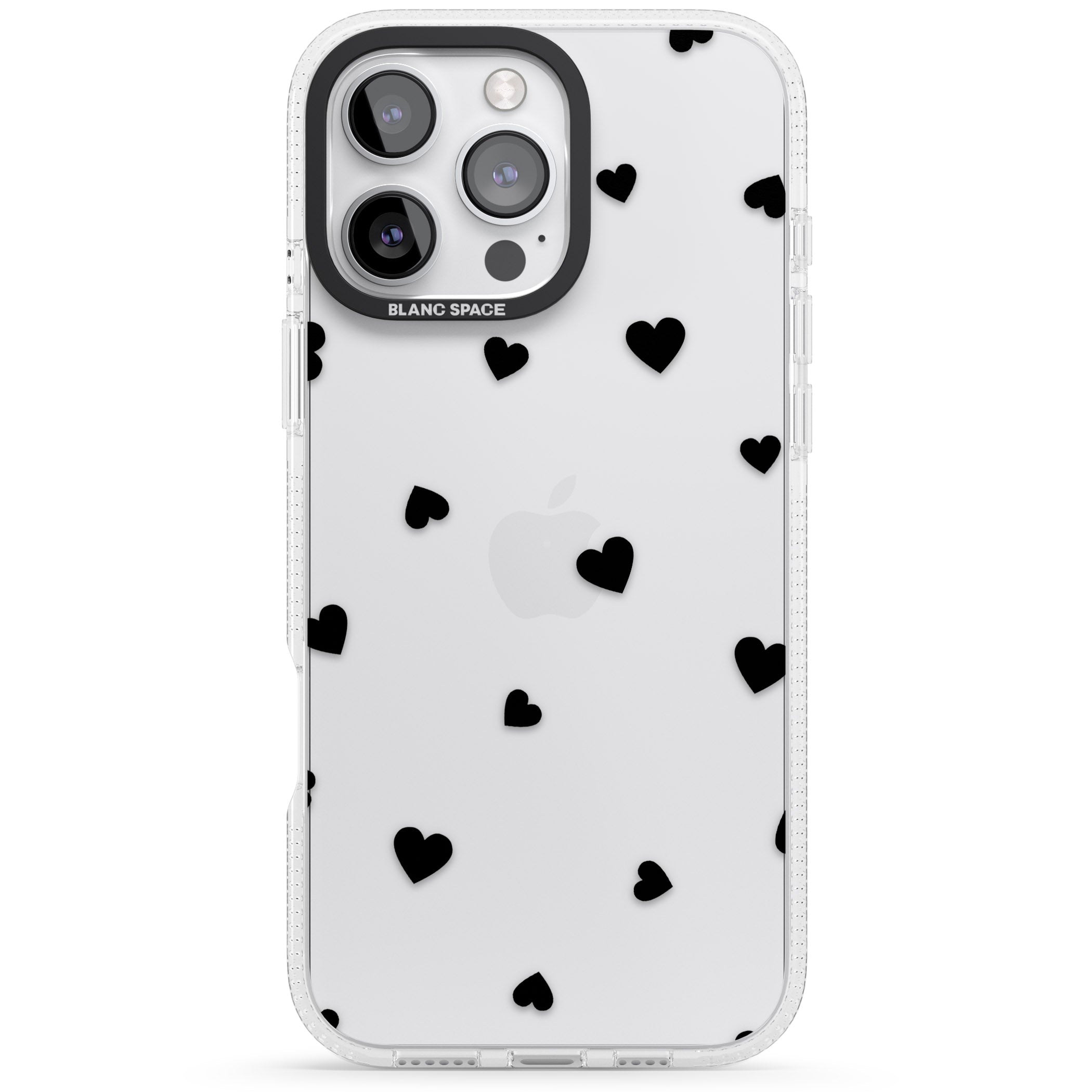 Black Hearts Pattern iPhone 16 Pro Max / 16 Pro Clear Case Impact Air - Blanc Space