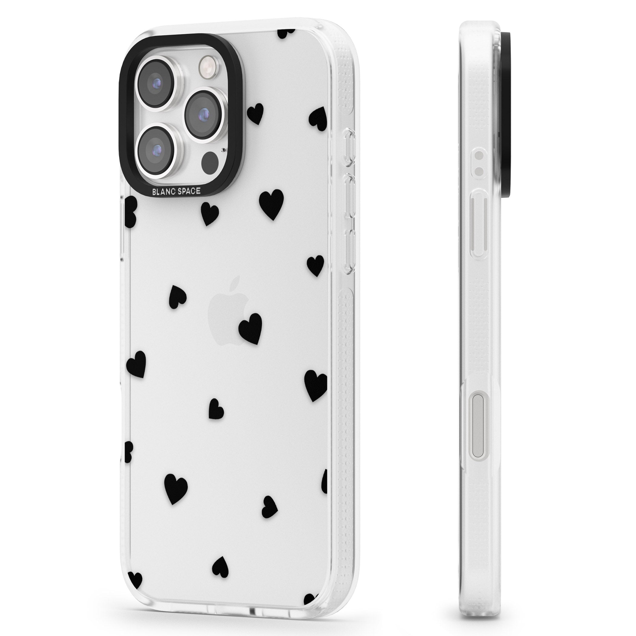 Black Hearts Pattern iPhone 16 Pro Max / 16 Pro Clear Case Impact Air - Blanc Space