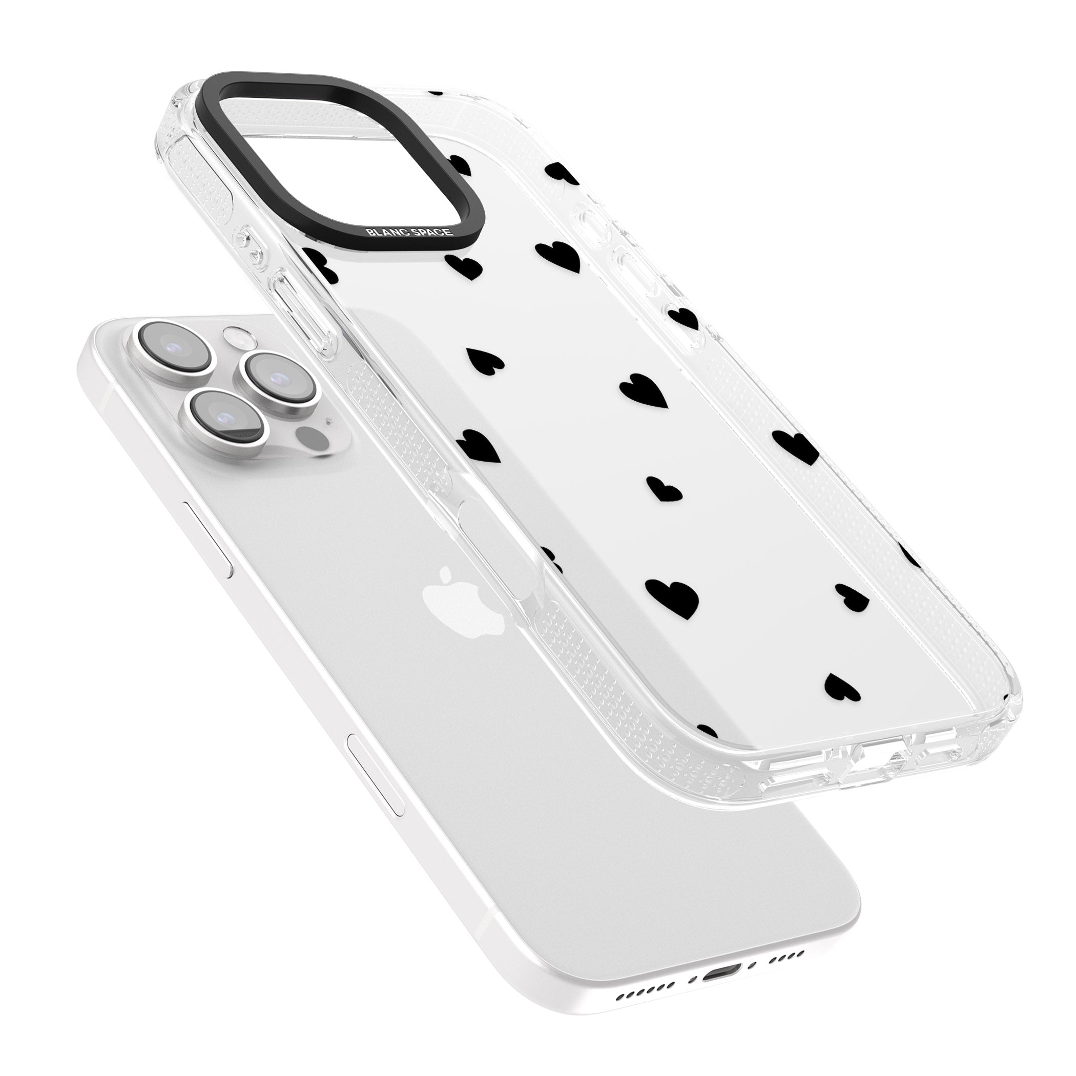 Black Hearts Pattern iPhone 16 Pro Max / 16 Pro Clear Case Impact Air - Blanc Space