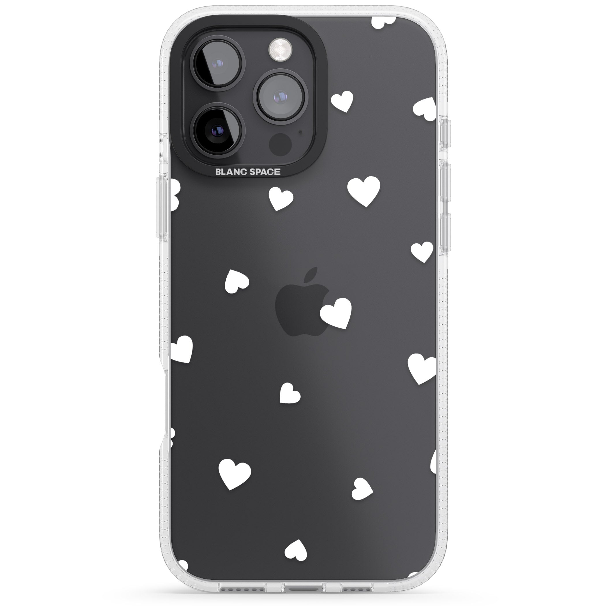 White Hearts Pattern iPhone 16 Pro Max / 16 Pro Clear Case Impact Air - Blanc Space