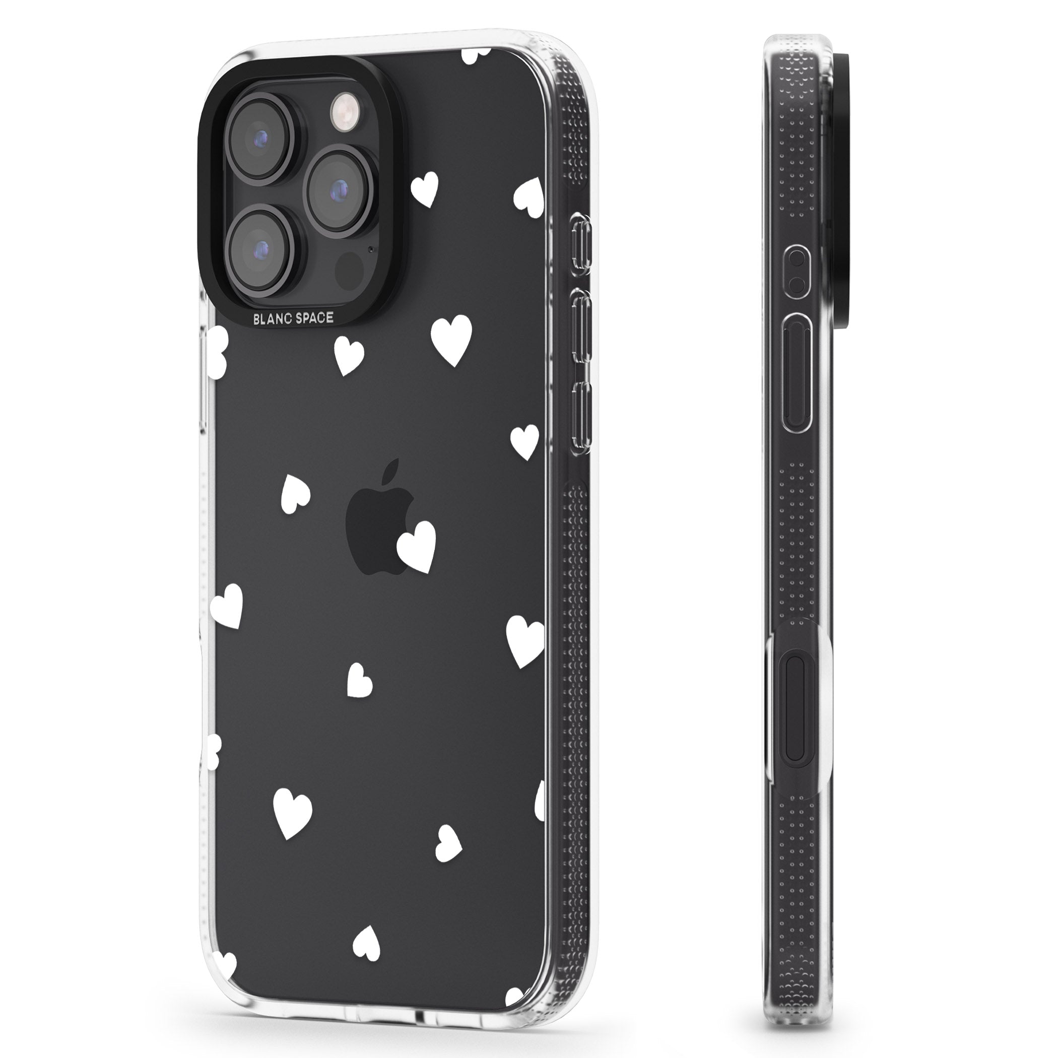 White Hearts Pattern iPhone 16 Pro Max / 16 Pro Clear Case Impact Air - Blanc Space