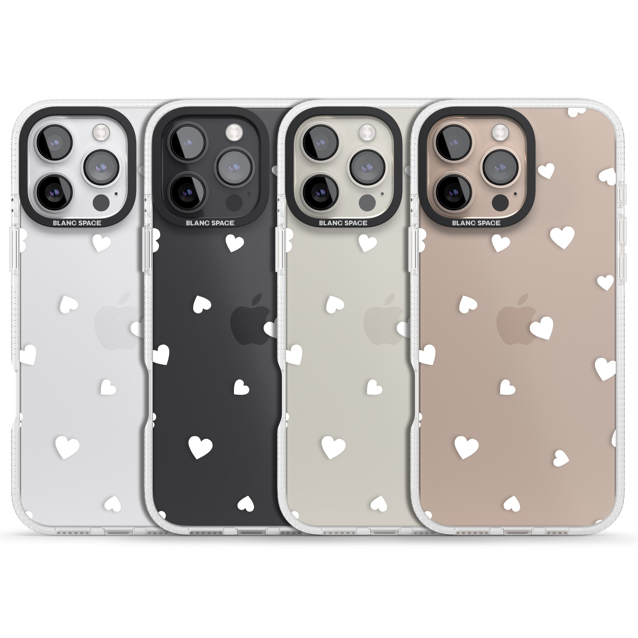 White Hearts Pattern iPhone 16 Pro Max / 16 Pro Clear Case Impact Air - Blanc Space