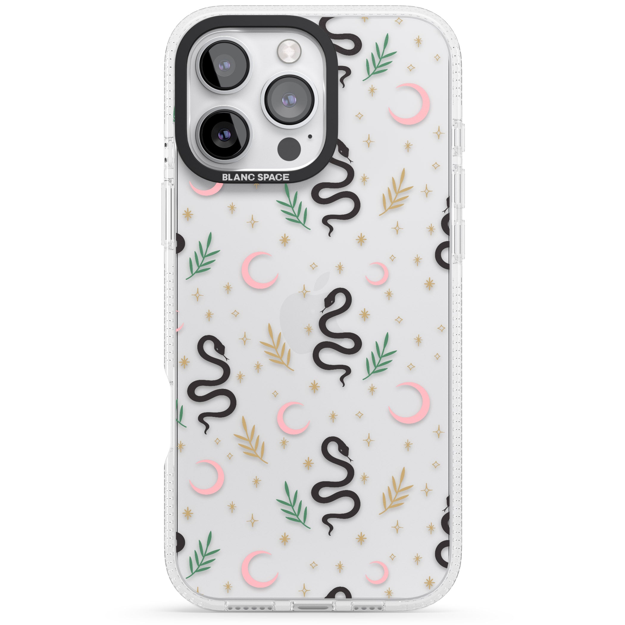 Snake & Moon Pattern (Clear) iPhone 16 Pro Max / 16 Pro Clear Case Impact Air - Blanc Space