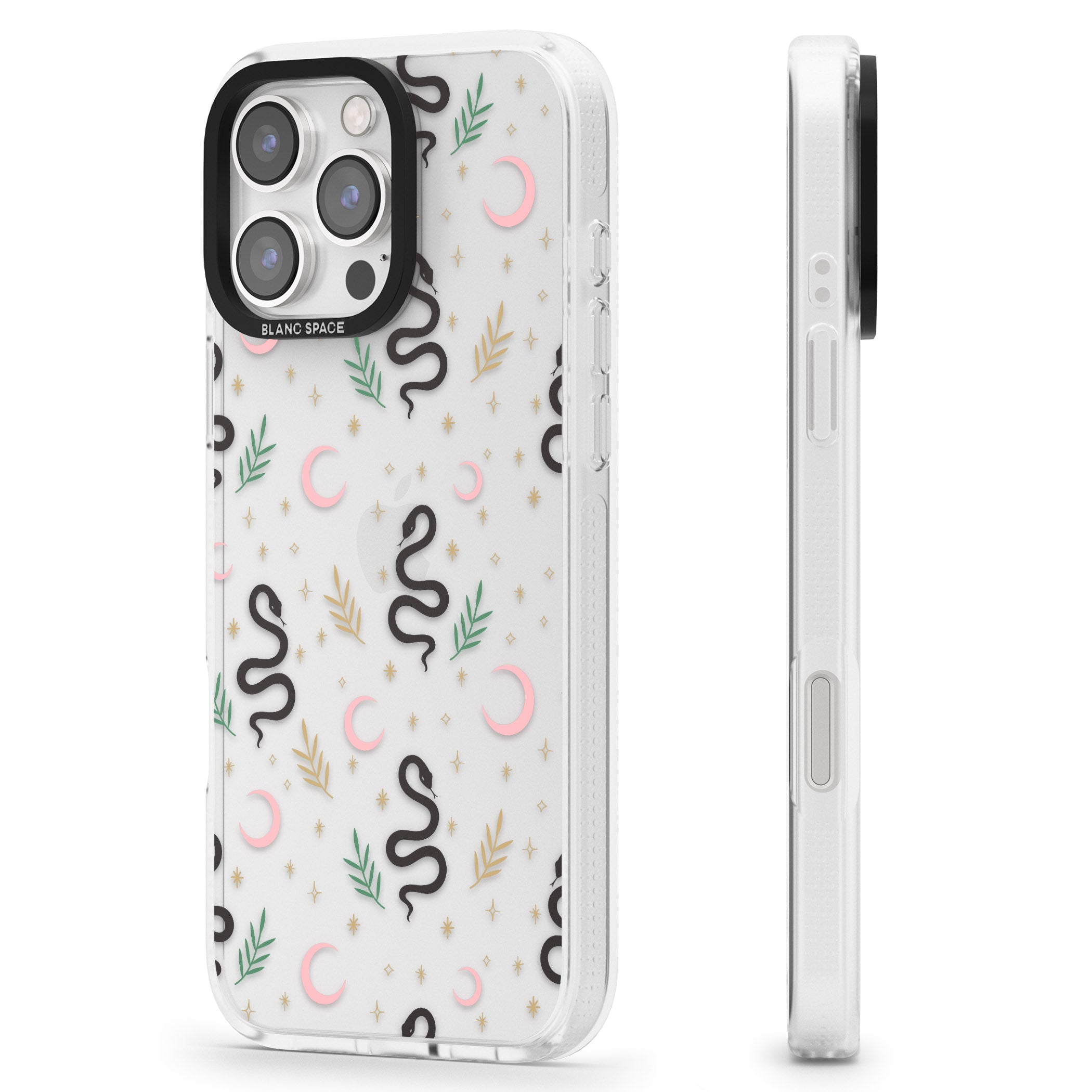 Snake & Moon Pattern (Clear) iPhone 16 Pro Max / 16 Pro Clear Case Impact Air - Blanc Space