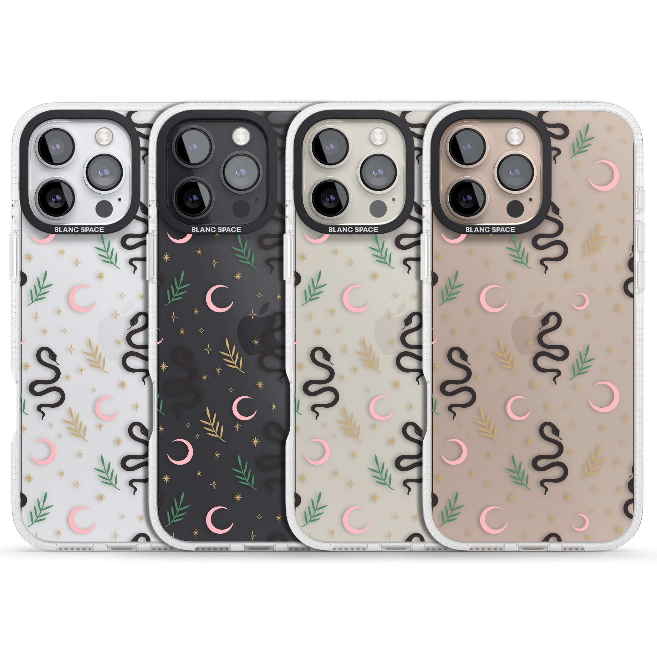 Snake & Moon Pattern (Clear) iPhone 16 Pro Max / 16 Pro Clear Case Impact Air - Blanc Space
