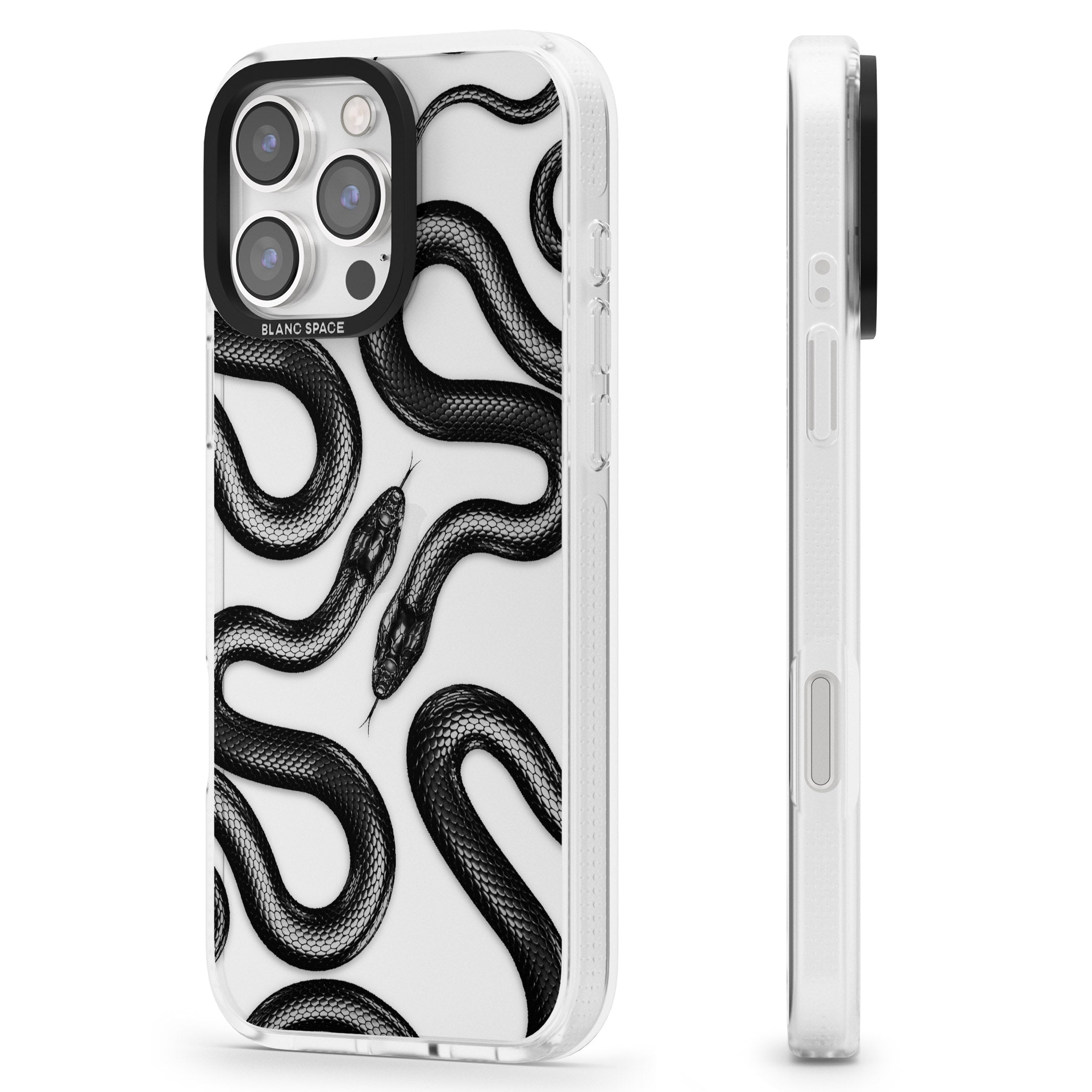 Black Kingsnake iPhone 16 Pro Max / 16 Pro Clear Case Impact Air - Blanc Space