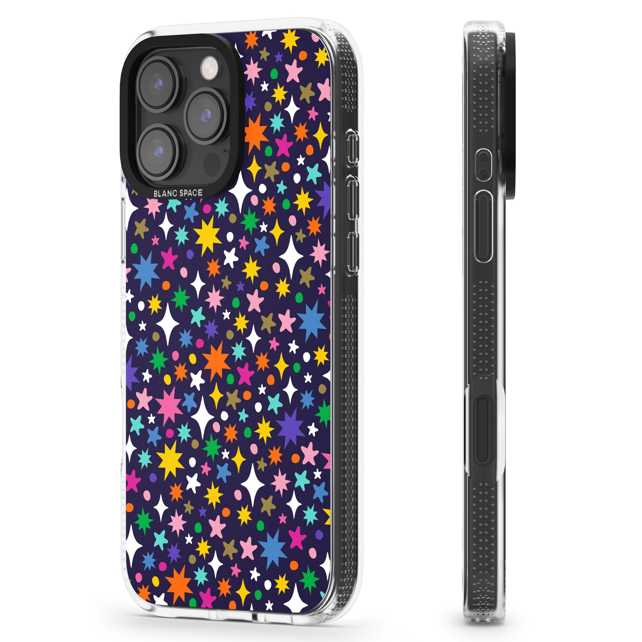 Rainbow Starburst (Purple) iPhone 16 Pro Max / 16 Pro Clear Case Impact Air - Blanc Space