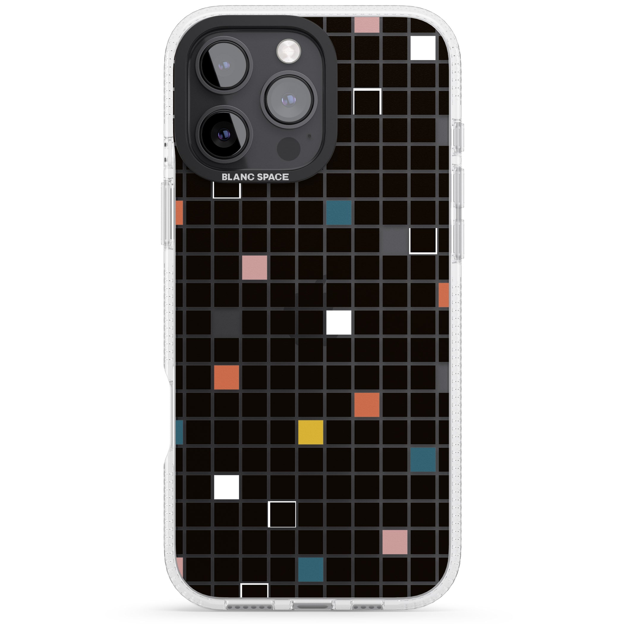 Earthtone Black Geometric Grid iPhone 16 Pro Max / 16 Pro Clear Case Impact Air - Blanc Space