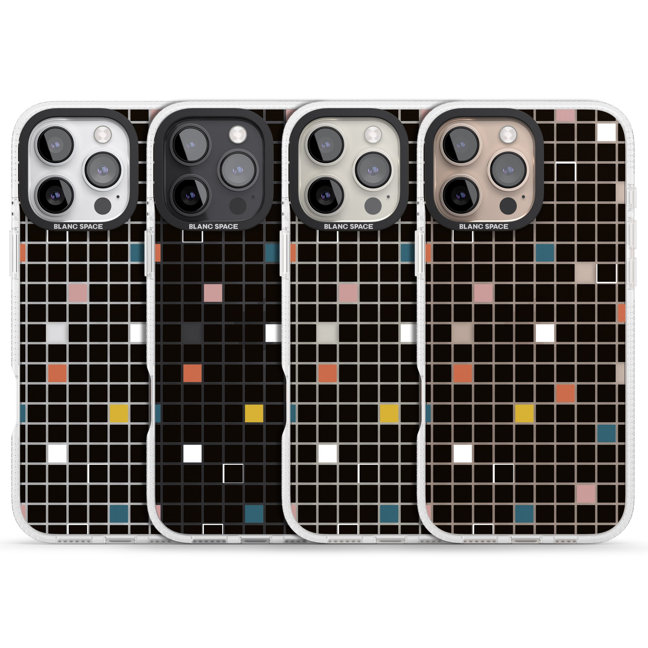Earthtone Black Geometric Grid iPhone 16 Pro Max / 16 Pro Clear Case Impact Air - Blanc Space