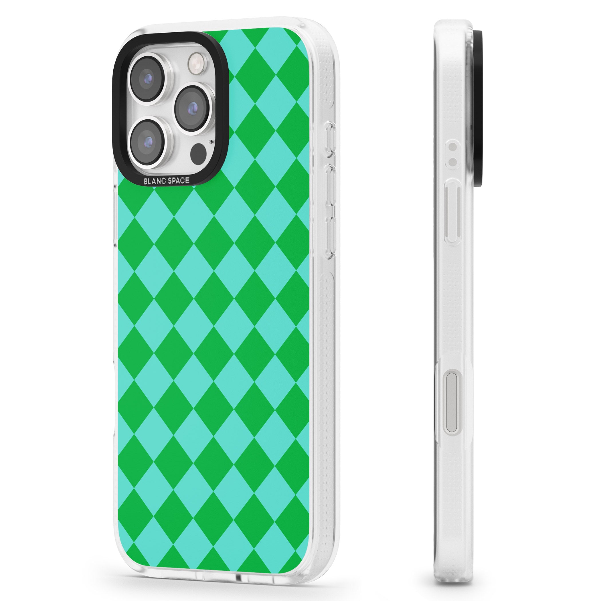 Retro Green Diamond Plaid iPhone 16 Pro Max / 16 Pro Clear Case Impact Air - Blanc Space