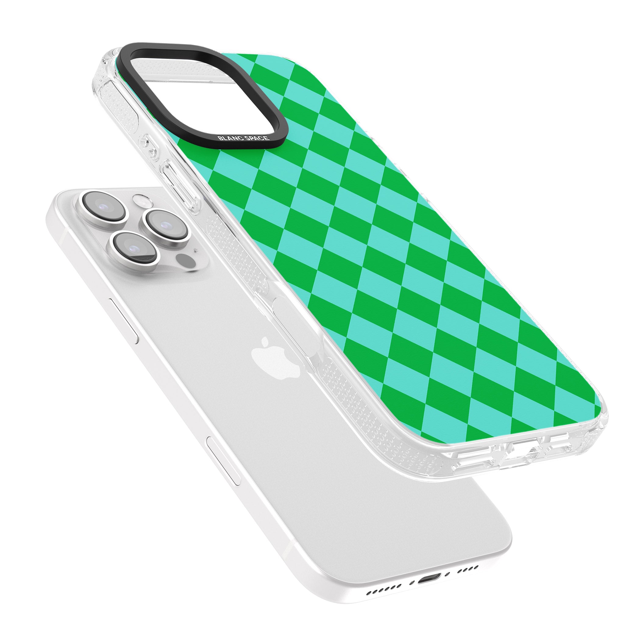 Retro Green Diamond Plaid iPhone 16 Pro Max / 16 Pro Clear Case Impact Air - Blanc Space