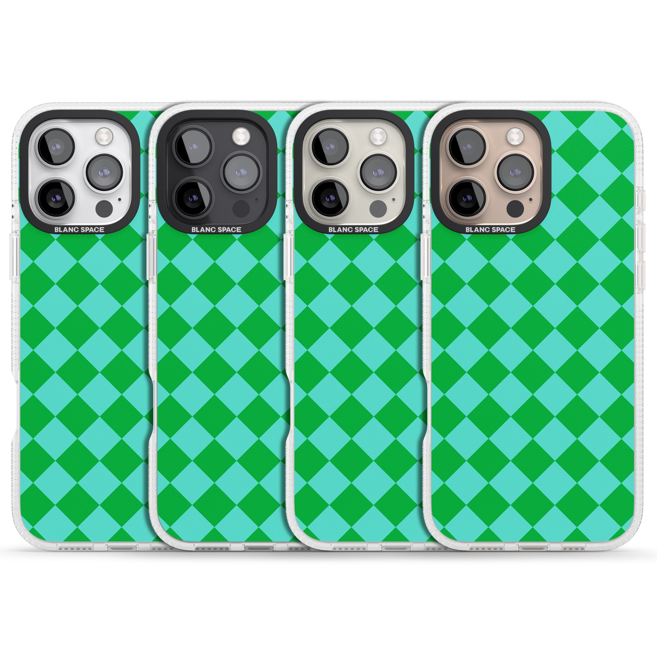 Retro Green Diamond Plaid iPhone 16 Pro Max / 16 Pro Clear Case Impact Air - Blanc Space