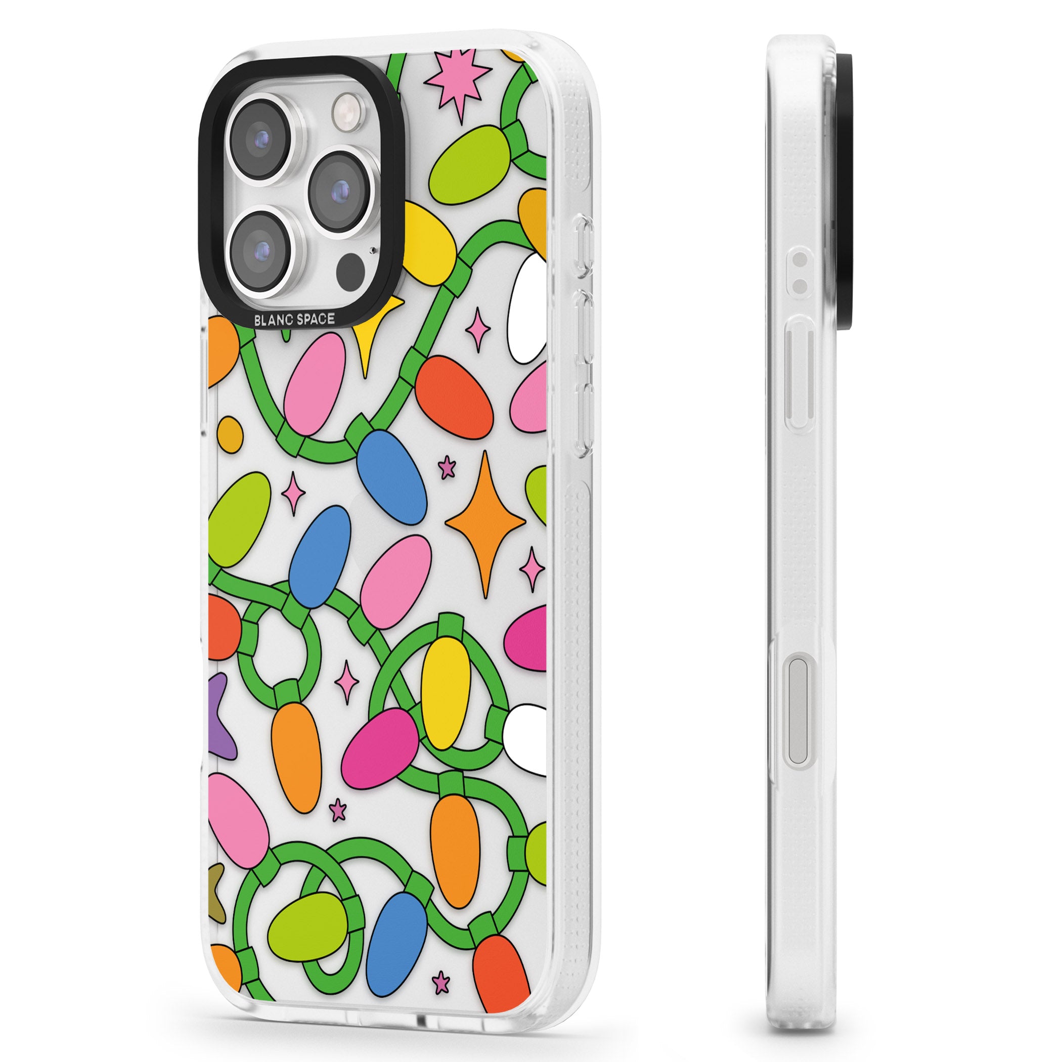 Festive Lights Pattern iPhone 16 Pro Max / 16 Pro Clear Case Impact Air - Blanc Space