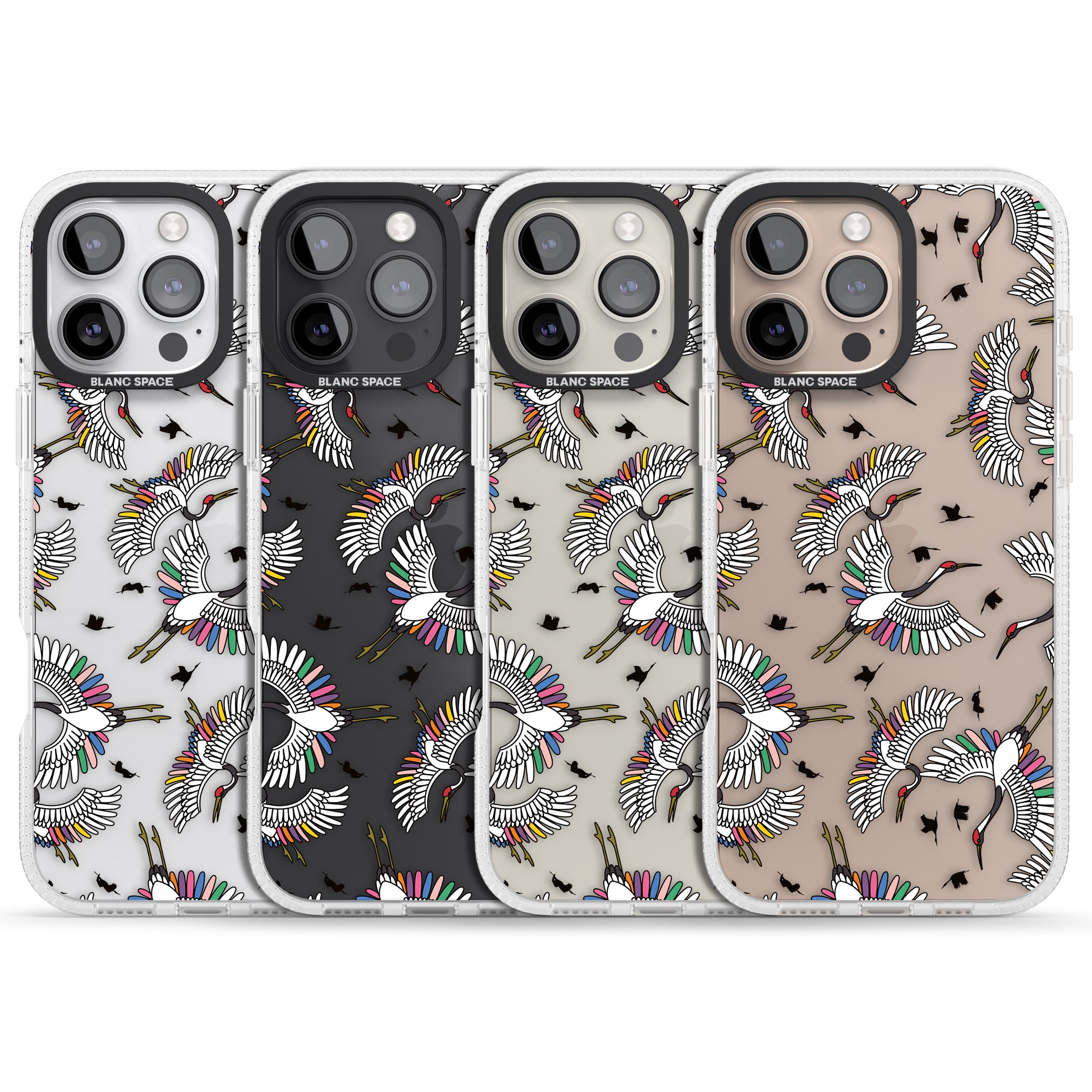 Colourful Crane Pattern iPhone 16 Pro Max / 16 Pro Clear Case Impact Air - Blanc Space