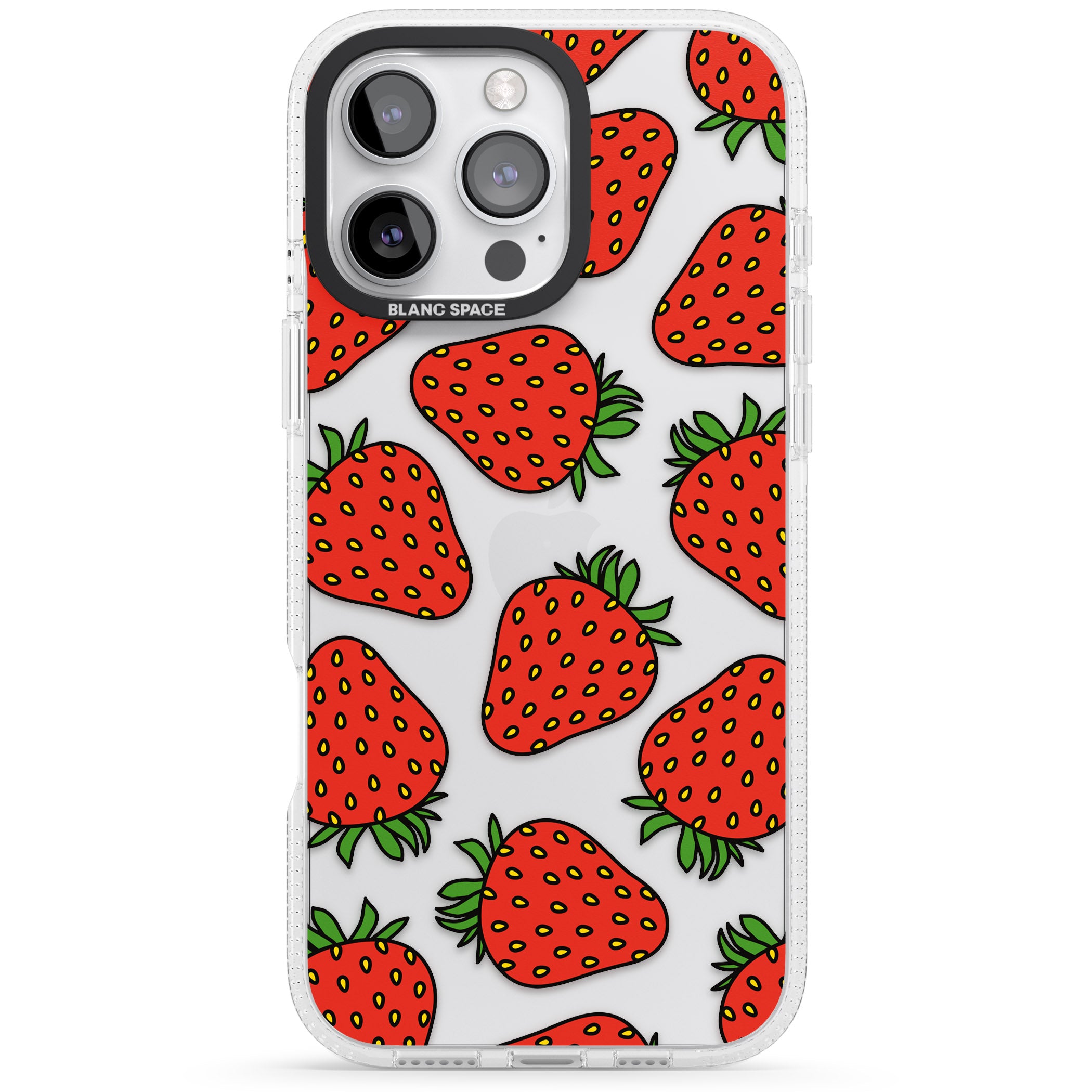 Strawberry Pattern iPhone 16 Pro Max / 16 Pro Clear Case Impact Air - Blanc Space